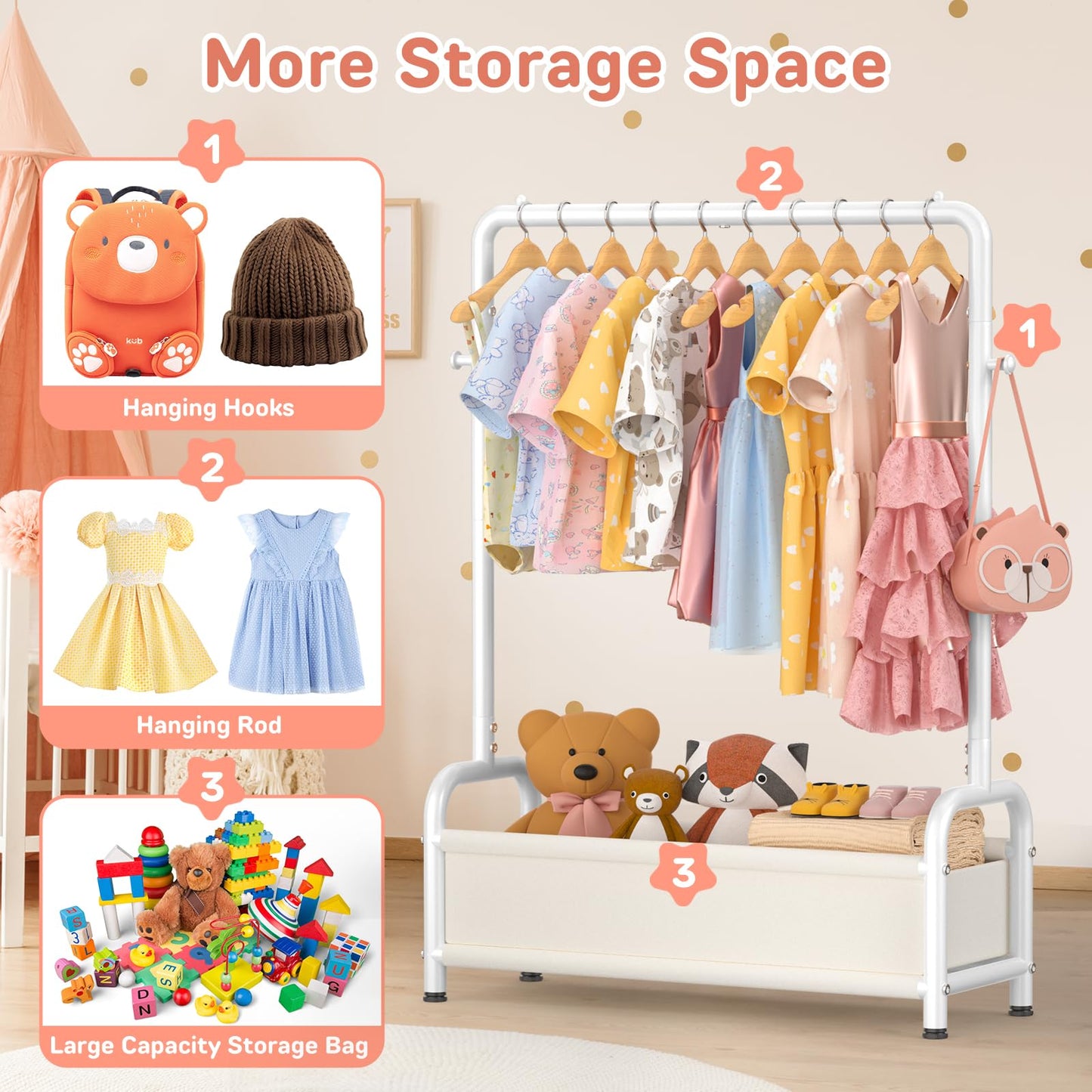 ZHKINGGS Kids Clothes Rail with Storage Shelf, Kids Dress Up Rail