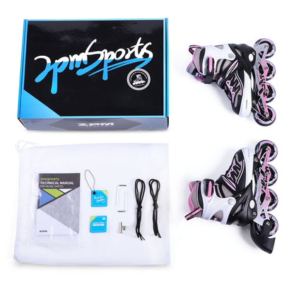 2pm Sports Adjustable Light up Inline Skates, Stylish Design Beginner Roller Skates for Boys and Girls - Pink Small