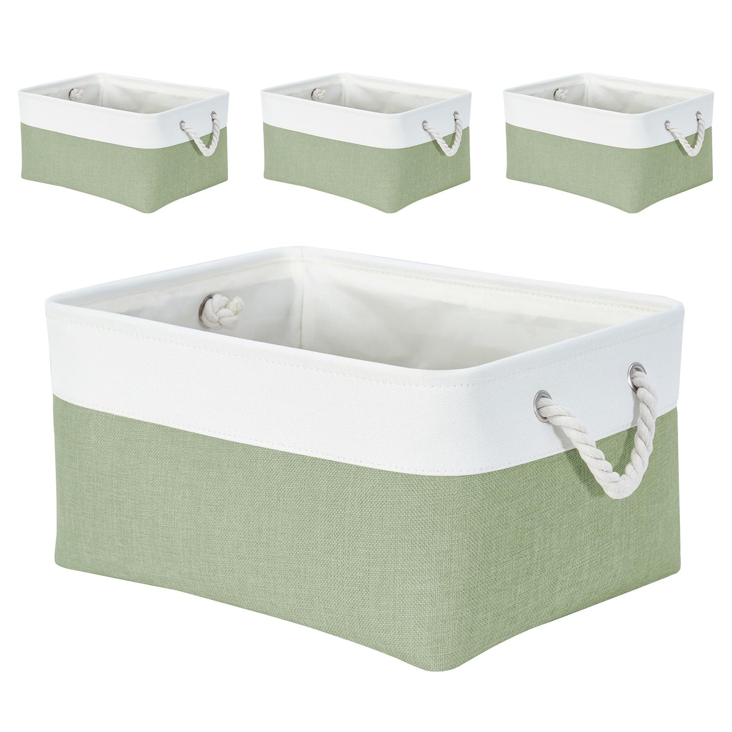 Mangata Set of 4 Soft Fabric Storage Baskets with Handles, Multi-Size, Rectangular Linen Organiser Boxes for Shelf & Wardrobe, 36x26x18 cm
