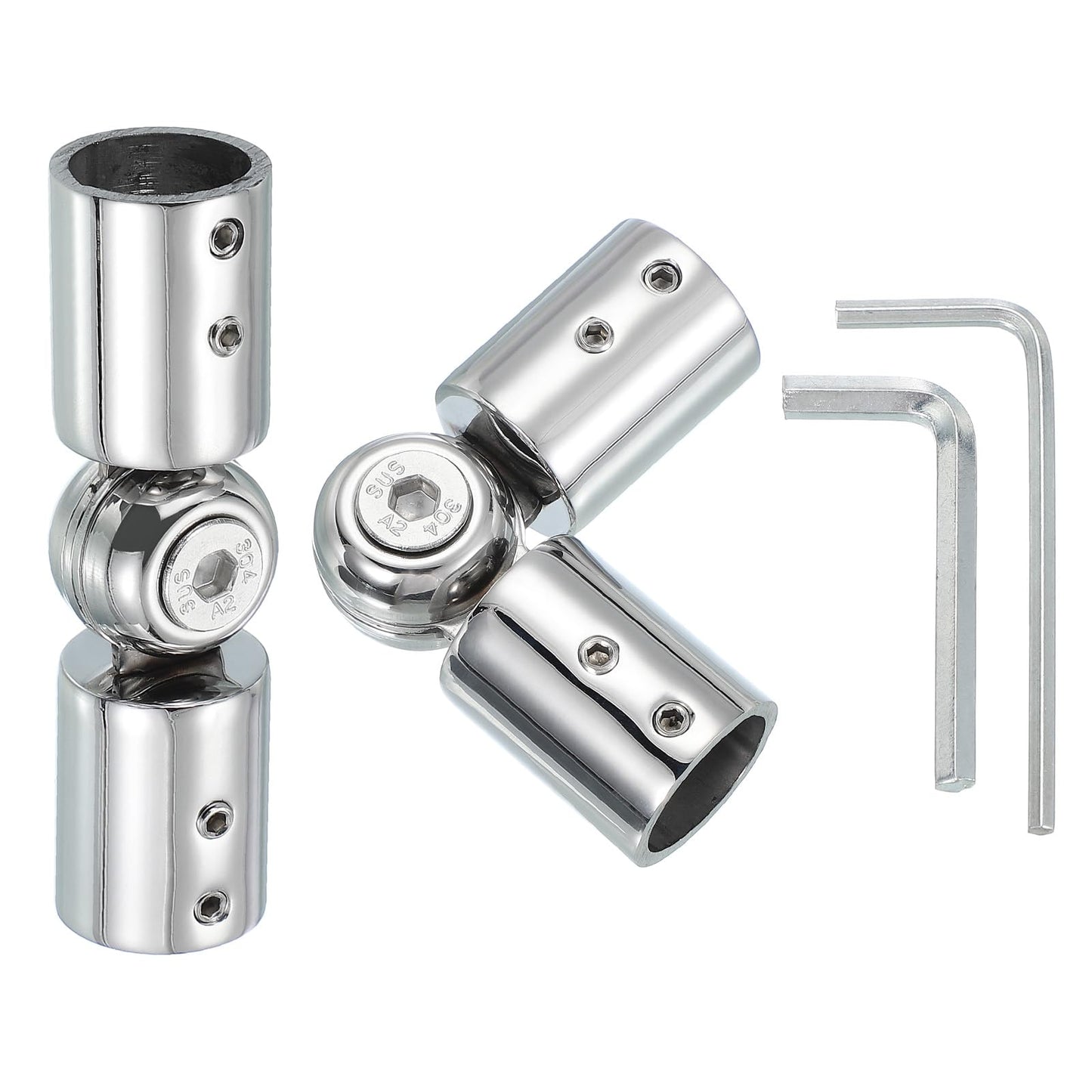 PATIKIL 2 Pcs Adjustable Curtain Rod Corner Connector, 3/4 Inch Bay Window, Bright Silver, Stainless Steel, Painted