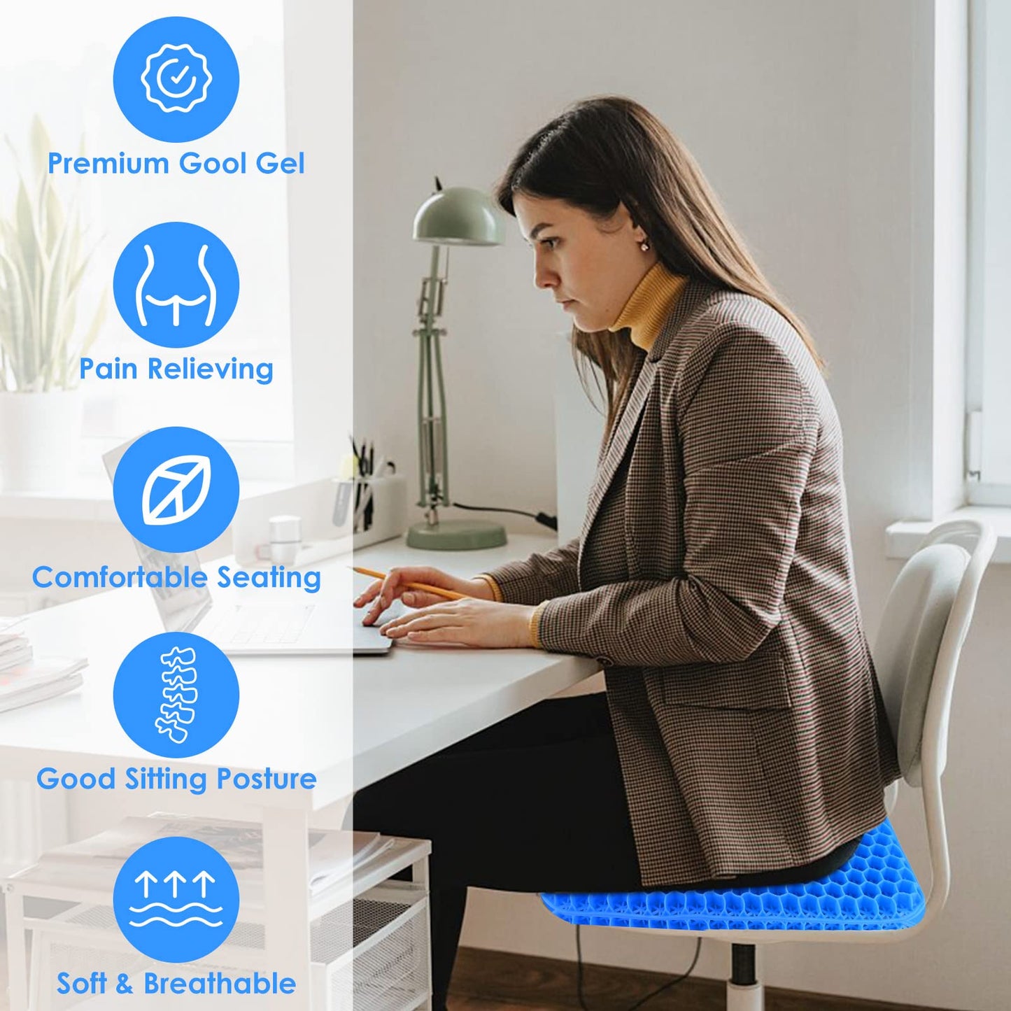 Gel Seat Cushion - Soft Sitter Honeycomb Cushions Double Thick Gel Cushion with Cloth Cover, Cooling & Ergonomic Support Pressure Cushion
