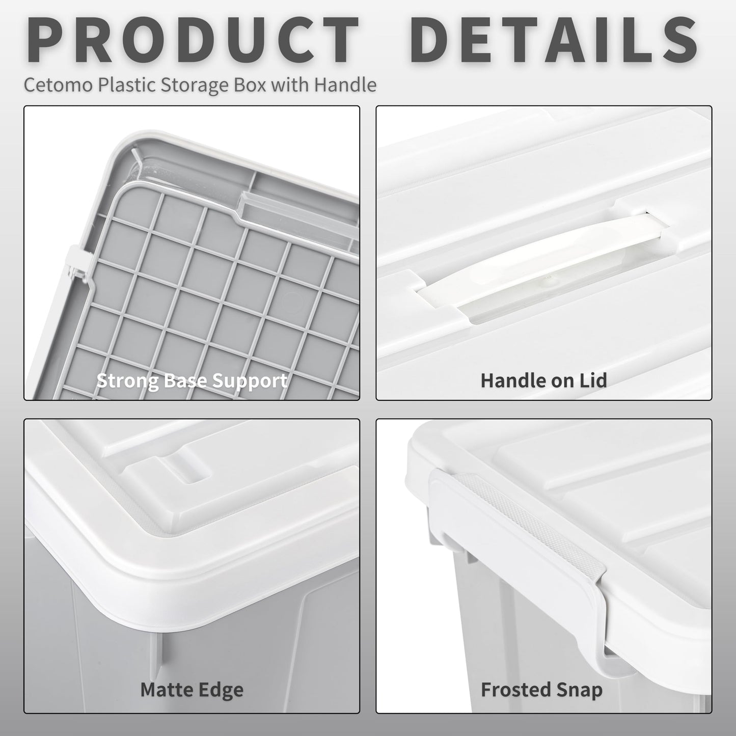 Cetomo 45L*3 Storage Boxes, Carry Plastic Storage Box with Lids, Organizing Container with Handle and Secure Latching Buckles, Stackable, Nestable