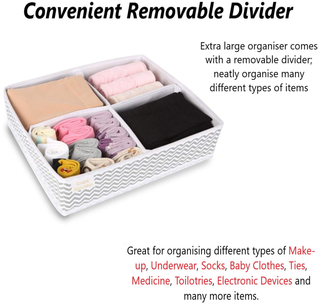 Unique Impression Set of 7 Drawer Organisers For Underwear, Socks, Clothes, Shirts, Bras, Ties, Scarves, Baby Clothes - Drawer Dividers For Wardrobes