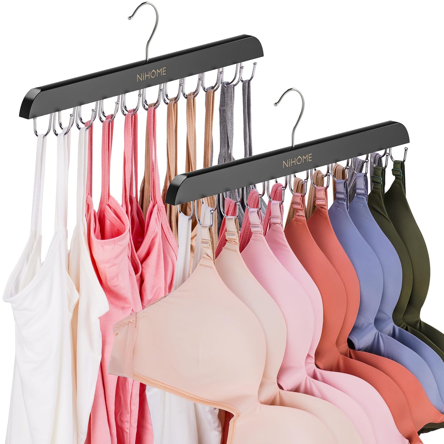 NiHome 2-Pack Rotating Bra Hangers, Each with 20 Stainless-Steel Hooks