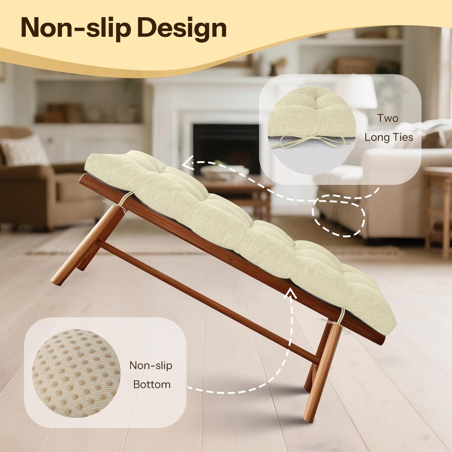 FlyGulls Indoor Bench Cushion for Indoor Furniture 106x40cm Beige