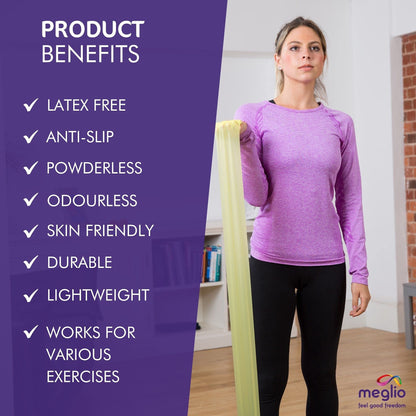 Meglio Resistance Bands Roll - Latex Free Exercise Bands for Building Strength, Pilates Band for Fitness, Flexibility, Physiotherapy, Stretching &