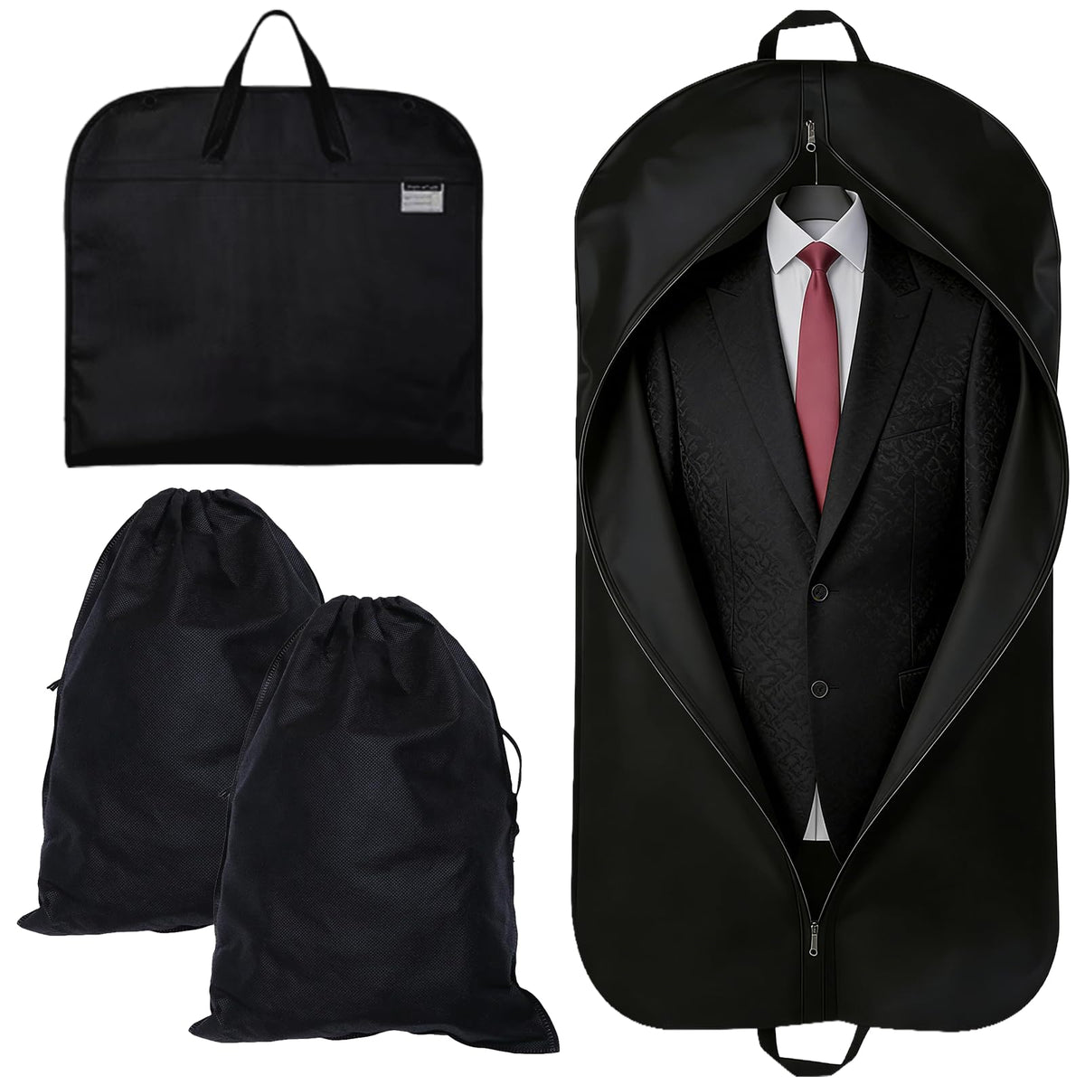3PCS Suit Bags for Men Set, Suit Carrier, 60x120CM, Includes 2 Shoe Bags. Designed for Storing Jackets, Shirts, Evening Gowns