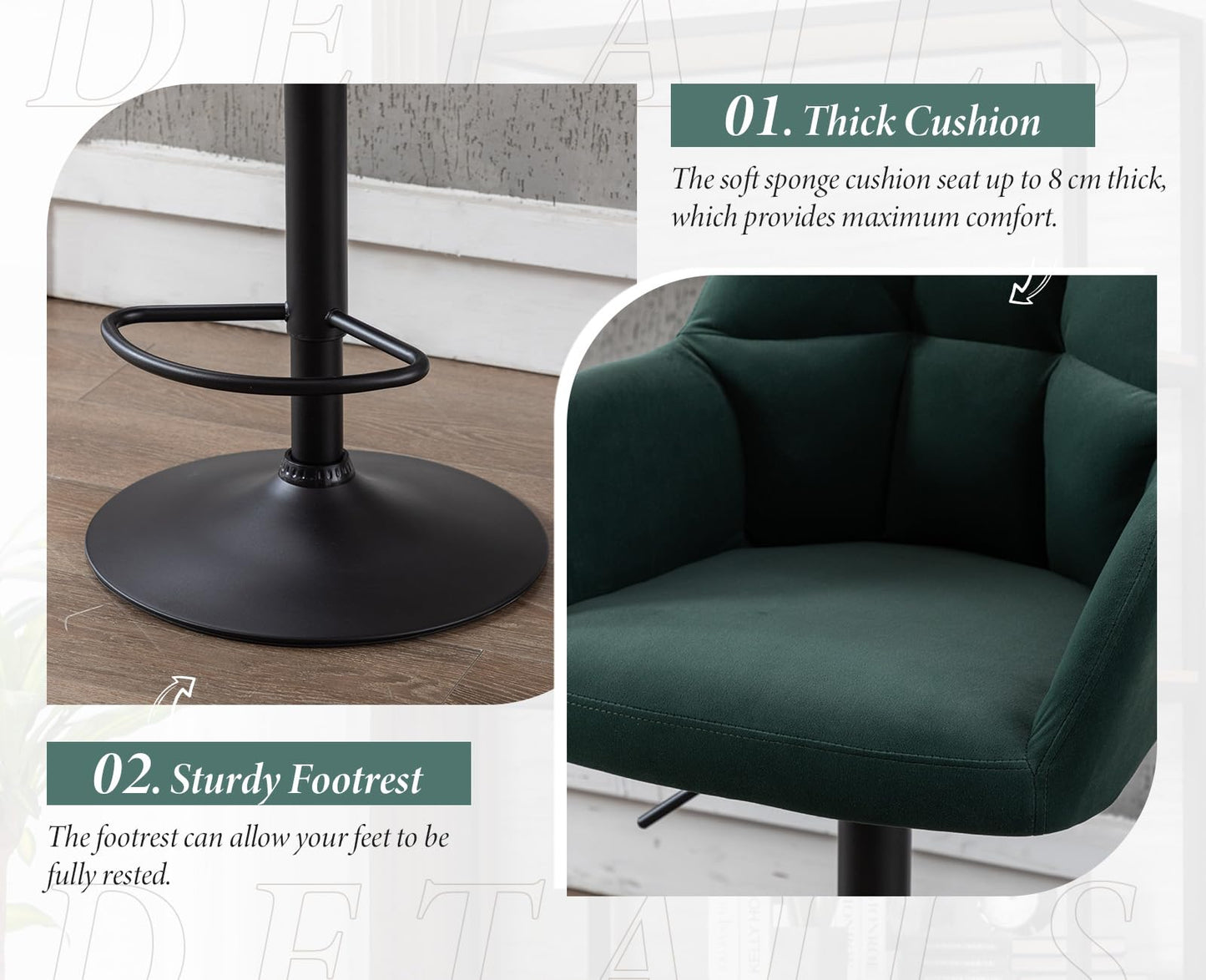 Ya-Home Bar Stools Set of 2 Breakfast Kitchen Stools with Backrest, Green
