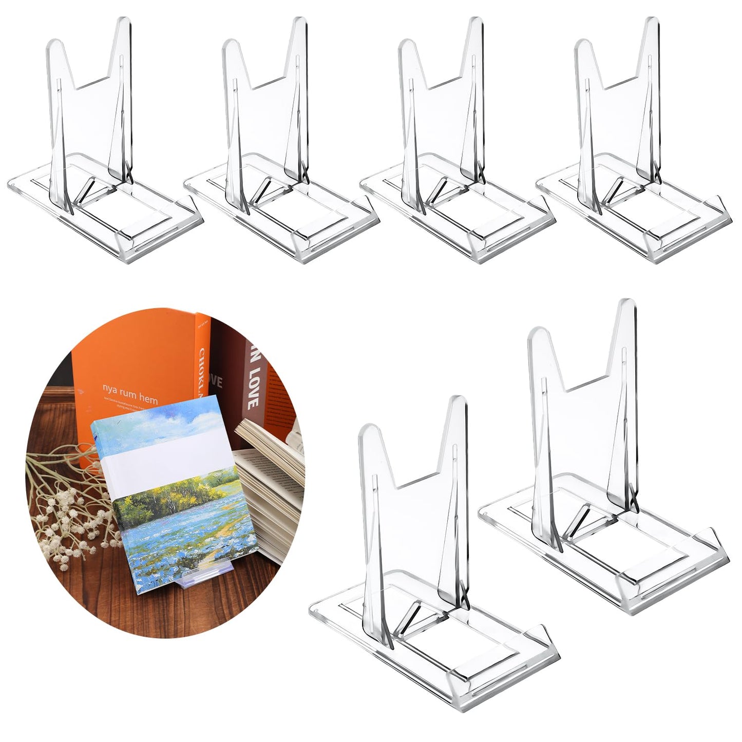 Gosknor 6pcs Acrylic Book Stand for Display, Clear Plastic Book Holder Collector Display Stand Book Easel Photo Stand for Home Office Comic Book