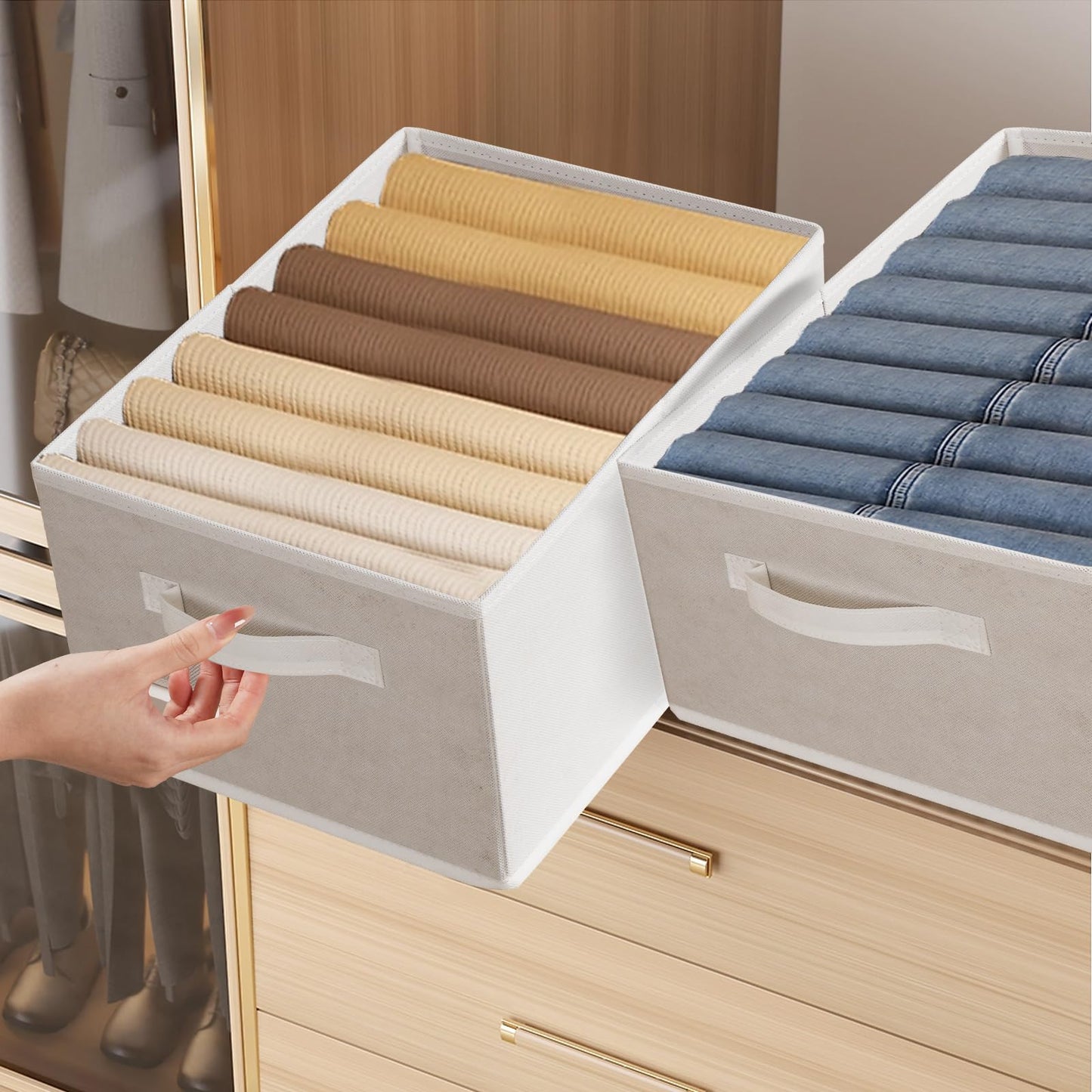 JAKAGO Foldable Wardrobe Fabric Storage Boxes 4 Pack, 39 x 29 x 20 cm