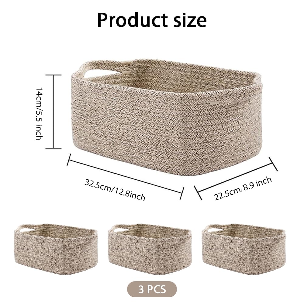 LUFEIS Cotton Rope Storage Basket, 3 Pack Storage Baskets for Shelves, Decorative Woven Baskets for Towels, Books, Toys