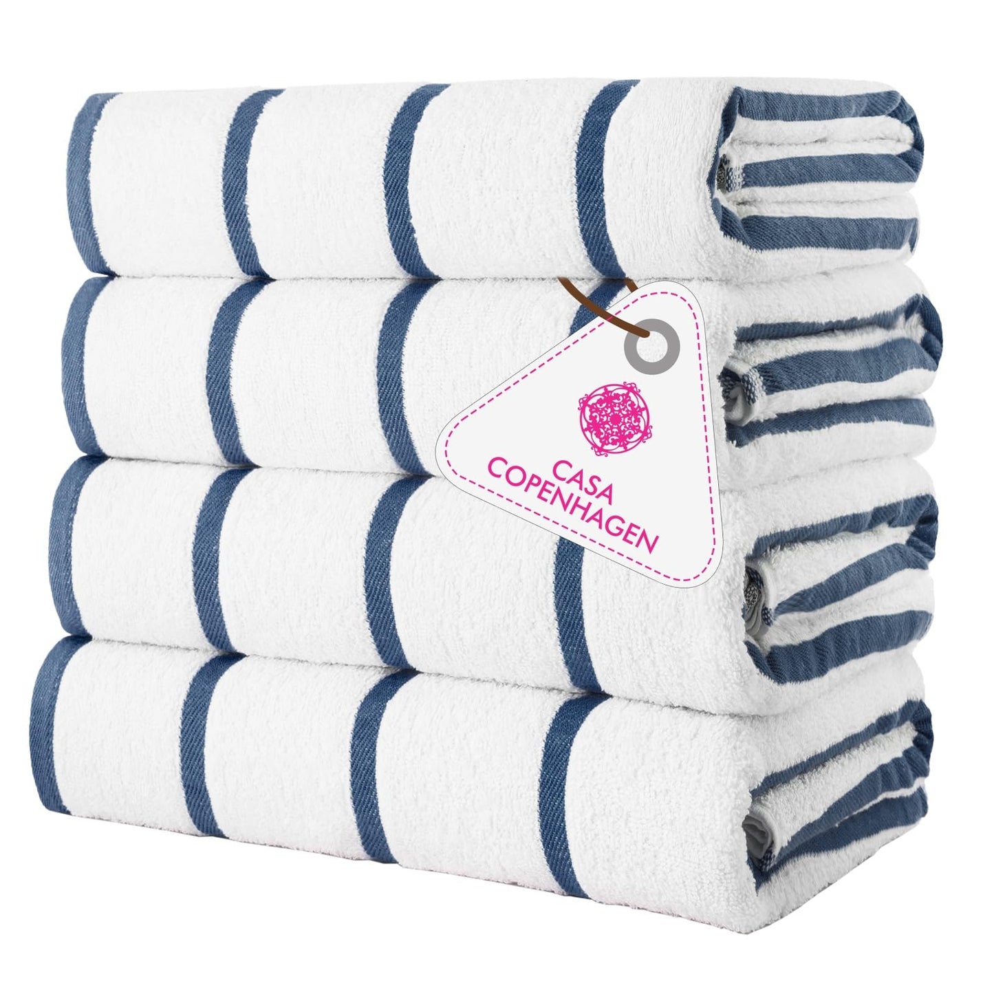 CASA COPENHAGEN Cabana Pool 4-piece set of large bath towels, 76x152 cm, 550 GSM, designed in Denmark, made from soft Egyptian cotton for bathroom
