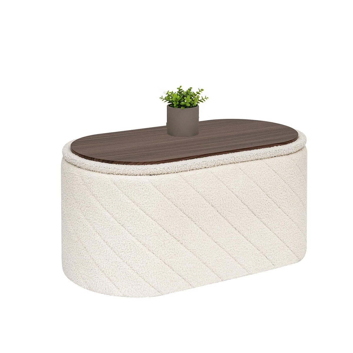 Bonlife Oval Ottoman with Storage Bench, Folding Foot Rest with Lid, Boucle End of Bed Bench,Foostool for Living