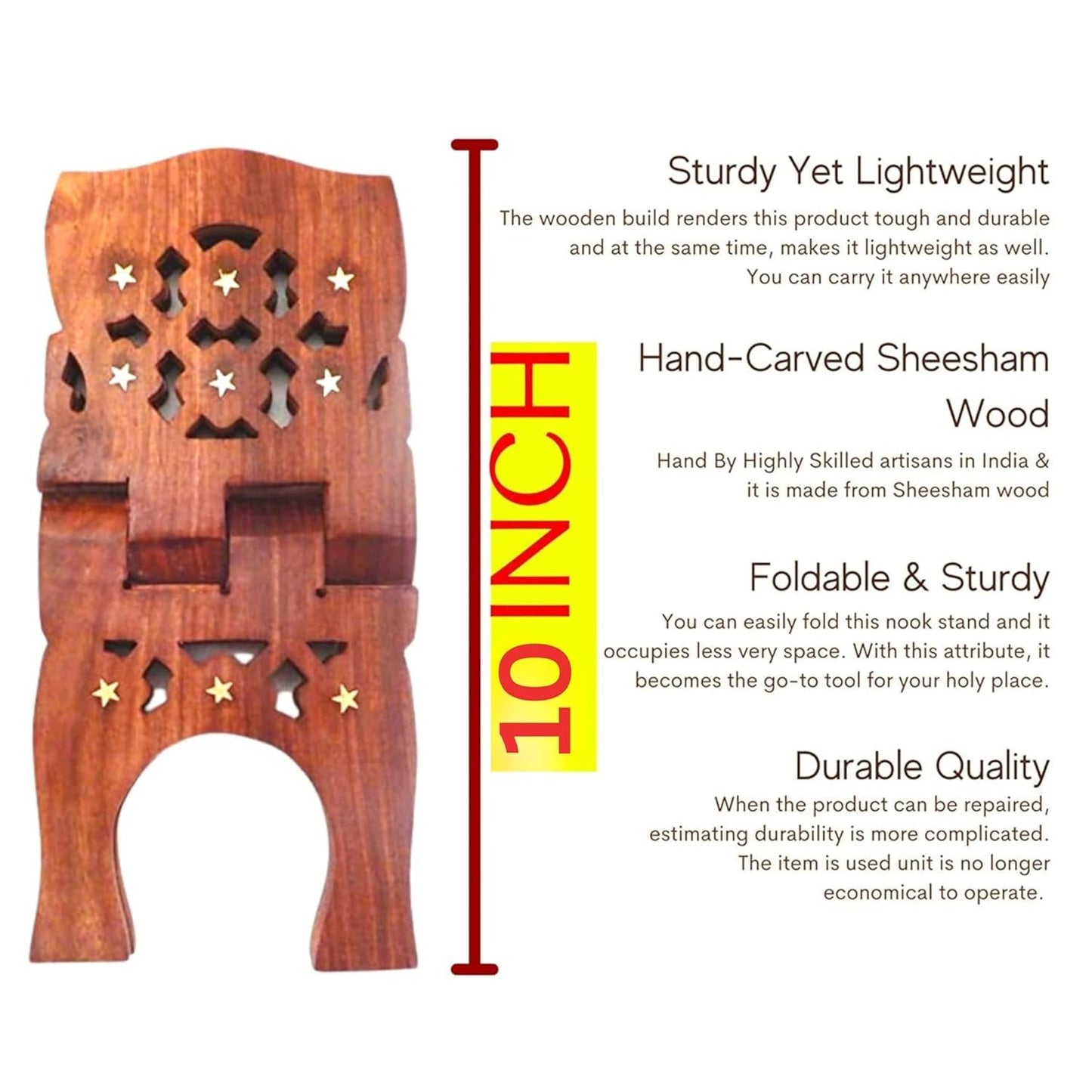 IBLAY Beautifully Hand Carved Quaran Holy Geeta Bible Holder Support Folding Religious Prayer Stand Wooden Holy Book Stand