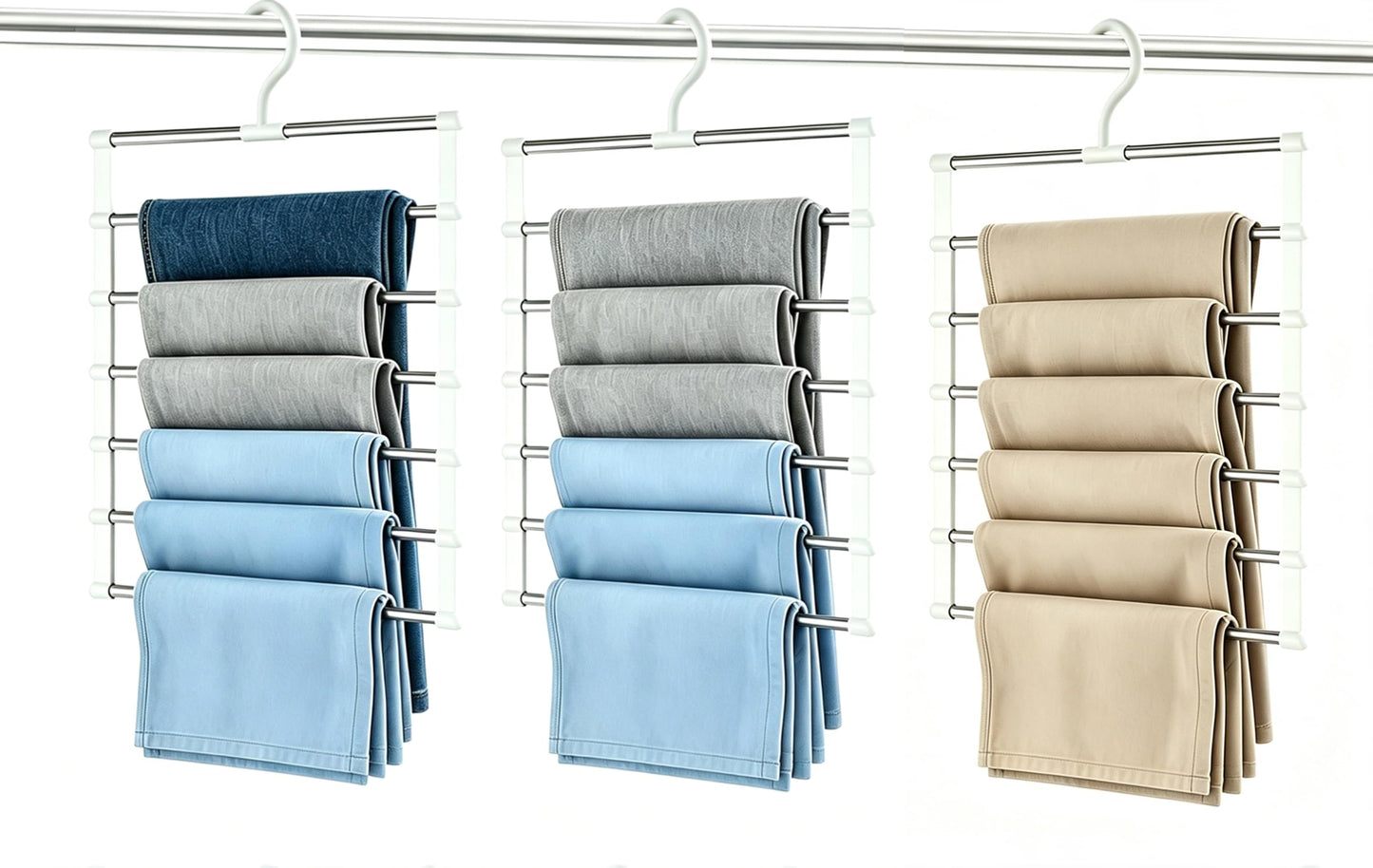 Pluvinctus 3 Pcs Trouser Hangers Space Saving, Wardrobe Storage Organiser ﻿