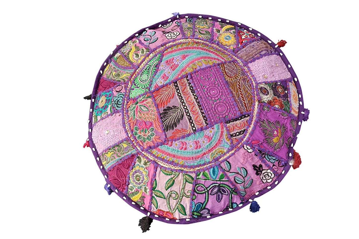 Radhykrishnafashions Indian Cotton Round Ottoman, Purple