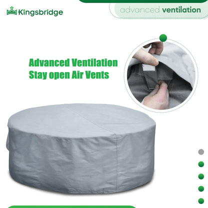 Kingsbridge Grey Heavy Duty 600D Waterproof Round Patio Table Cover 220cm, Anti UV, Breathable, Double Stitching, 220x80cm