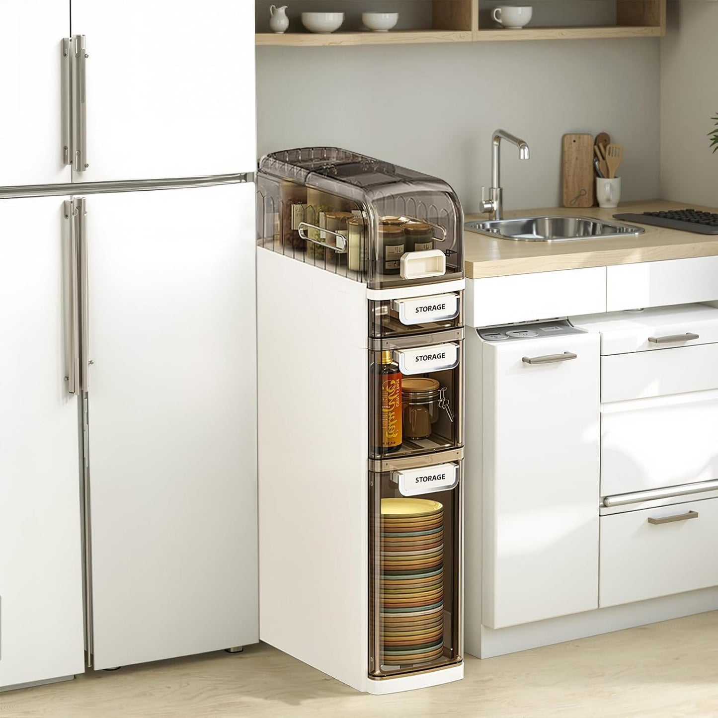 Cachpib 4 Tier Slim Bathroom Storage Cabinet Bathroom Floor Cabinet Waterproof Narrow Storage Cabinet With Drawers Plastic Freestanding Narrow
