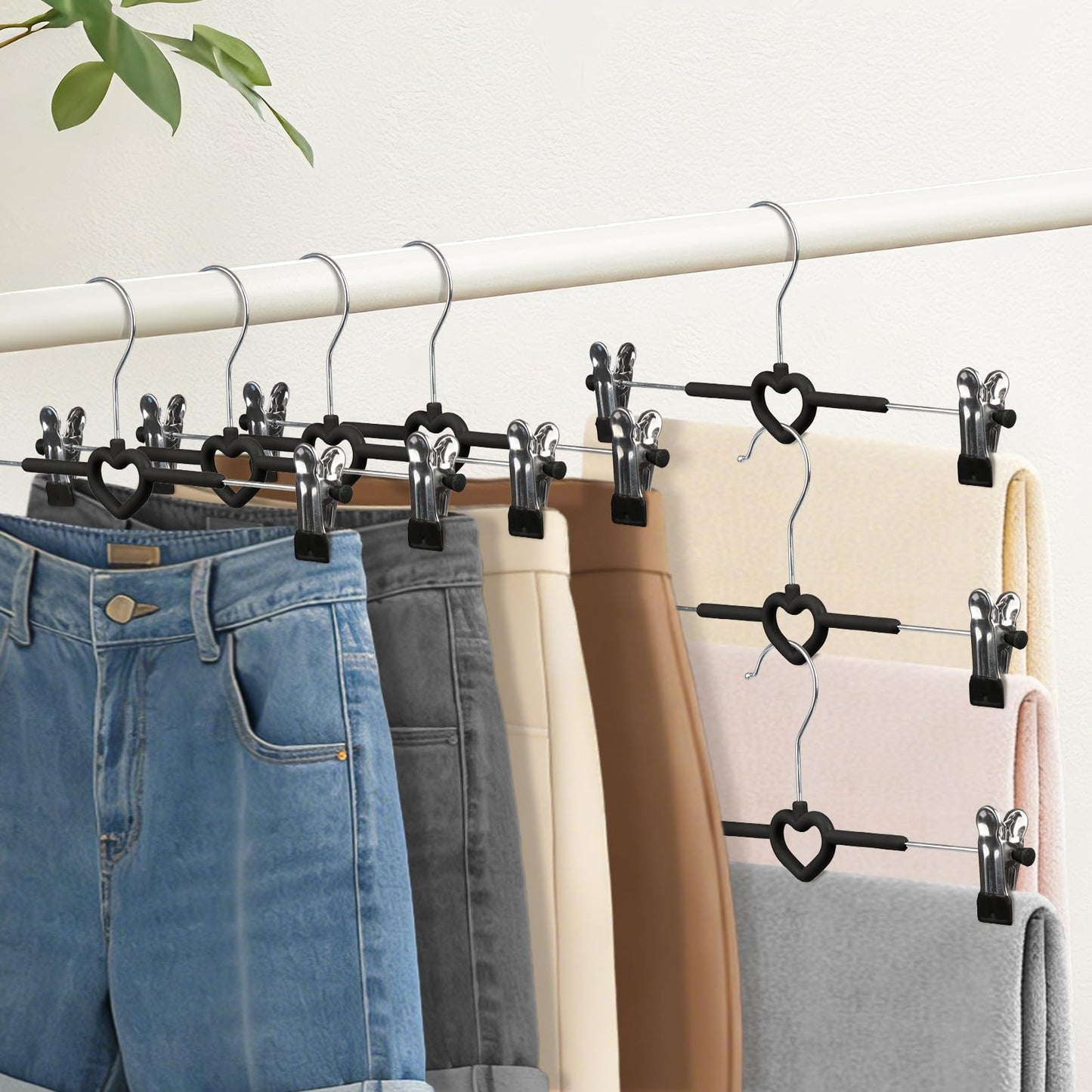 10 Pack Trouser Hangers with Clips |Space Saving Chrome Metal Adult Skirt & Coat Hangers|Strong Clothes Hangers for Trousers Bottoms Jeans Slacks