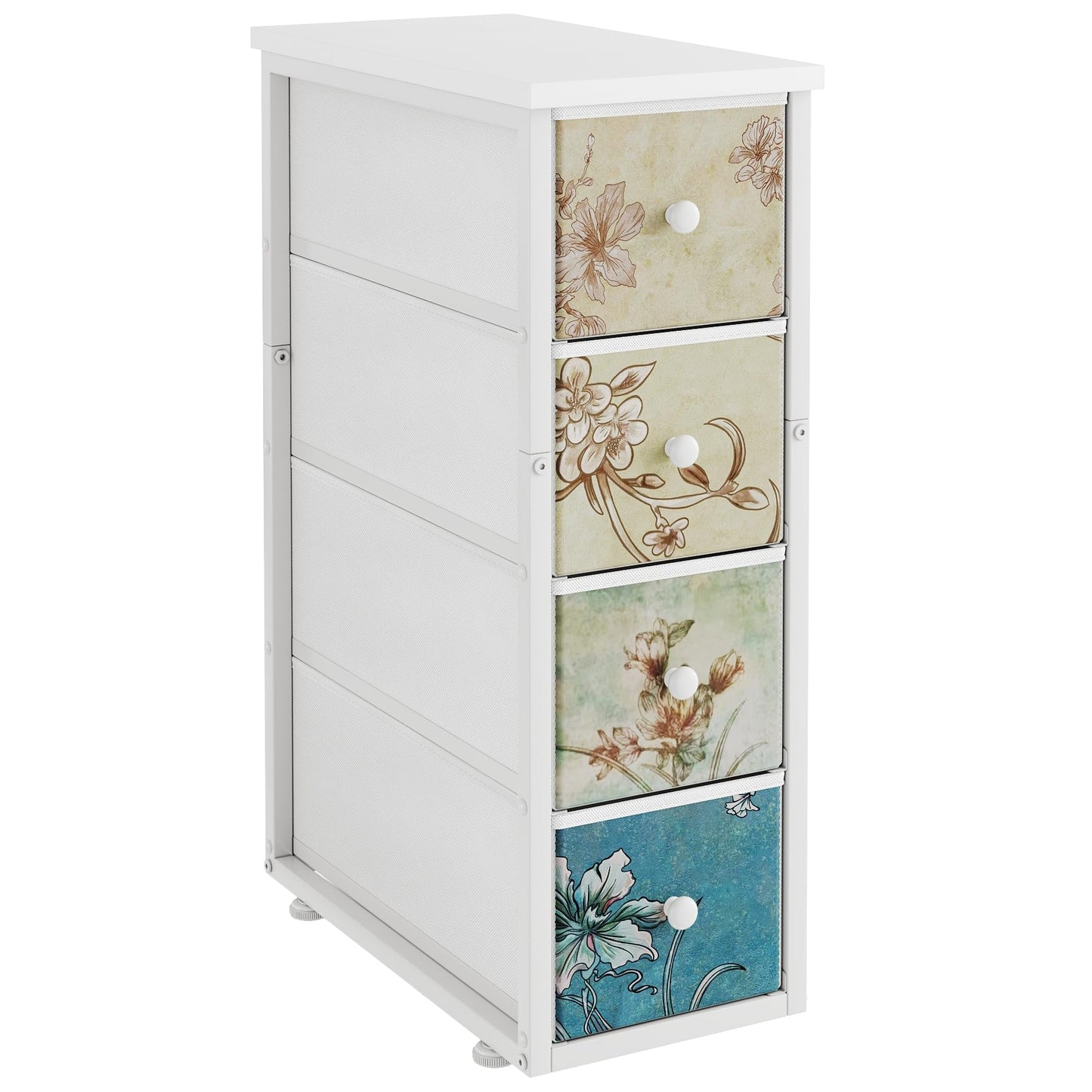COTUBLR Chest of Drawers with 4 Drawers Tall Dresser for Bedroom Retro Floral Pattern Clothes Storage Organiser Unit for Living Room Entryway Closet