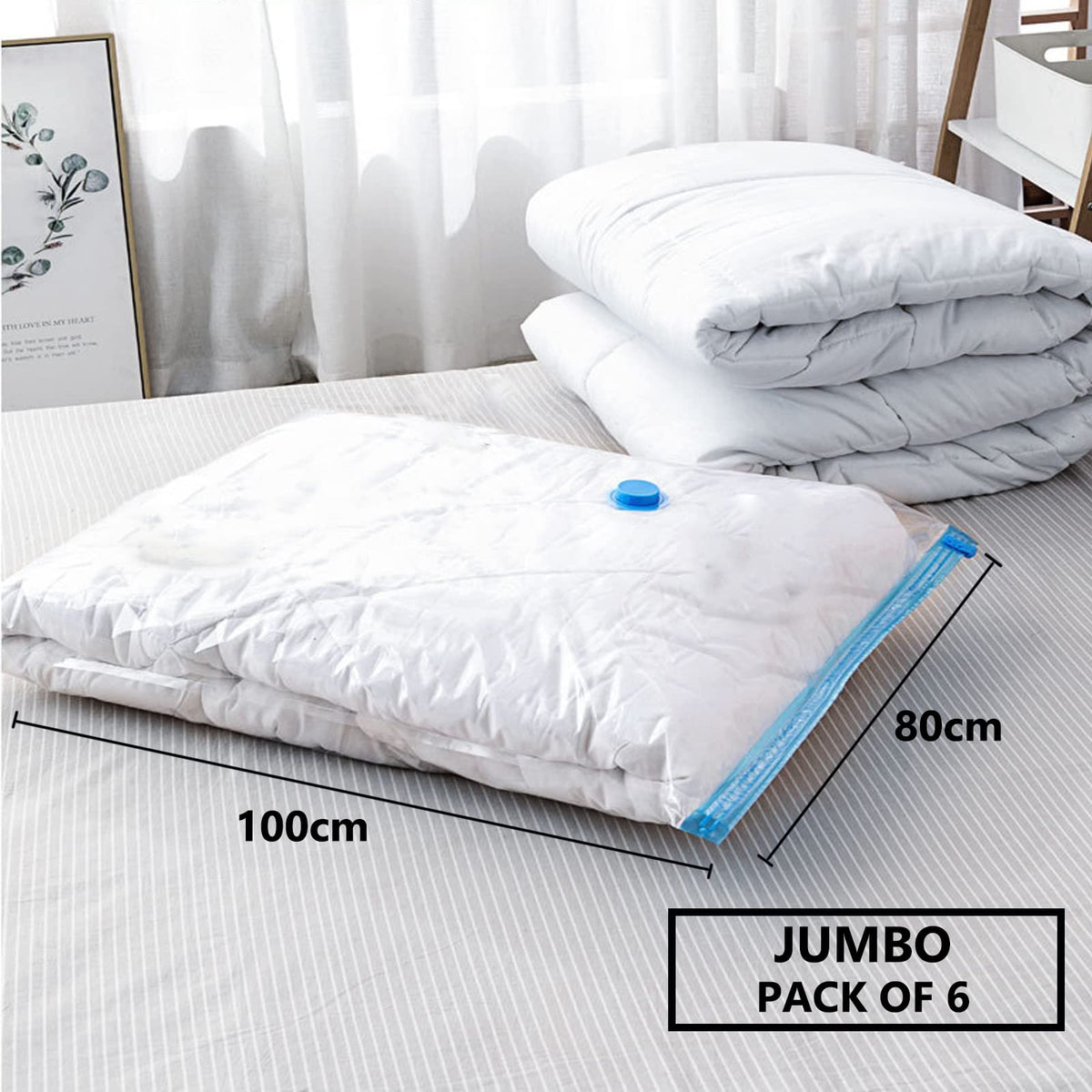 Vacuum Storage Bags for Clothes - 6 Pack 100 X 80cm Extra Large Reusable Clothes Storage Bags Vacuum Sealer Bags with Double Zip Seal Travel Space