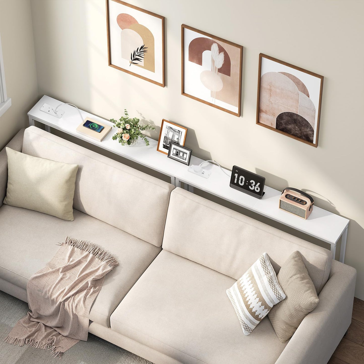 HOOBRO Console Table with Charging Station, 120 cm Slim Console Table for Hallway, Behind Sofa Table, for Entryway, Living Room, Small Spaces