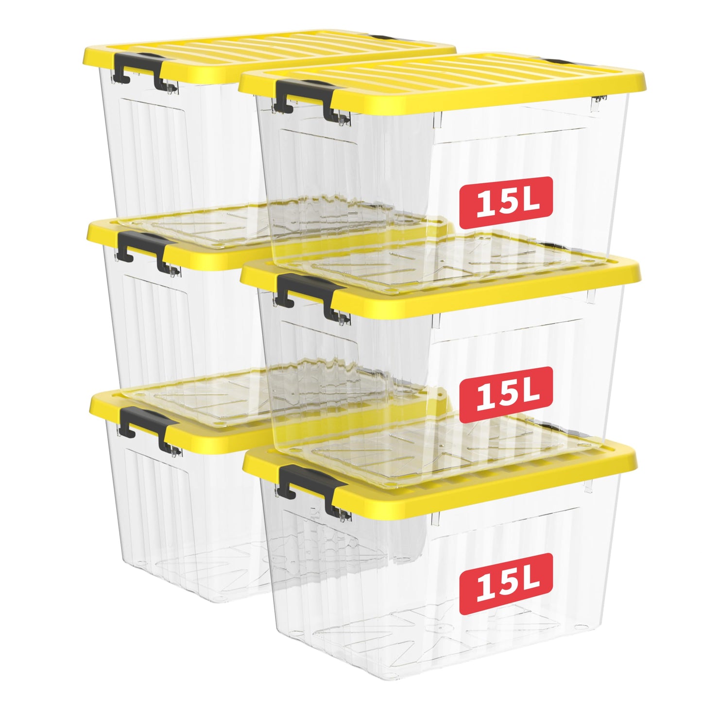 Cetomo 15L*3 Storage Boxes with Lids, Plastic Storage Box with Secure Side Latches, PP Nestable and Stackable Clear Organizer for Home, Office