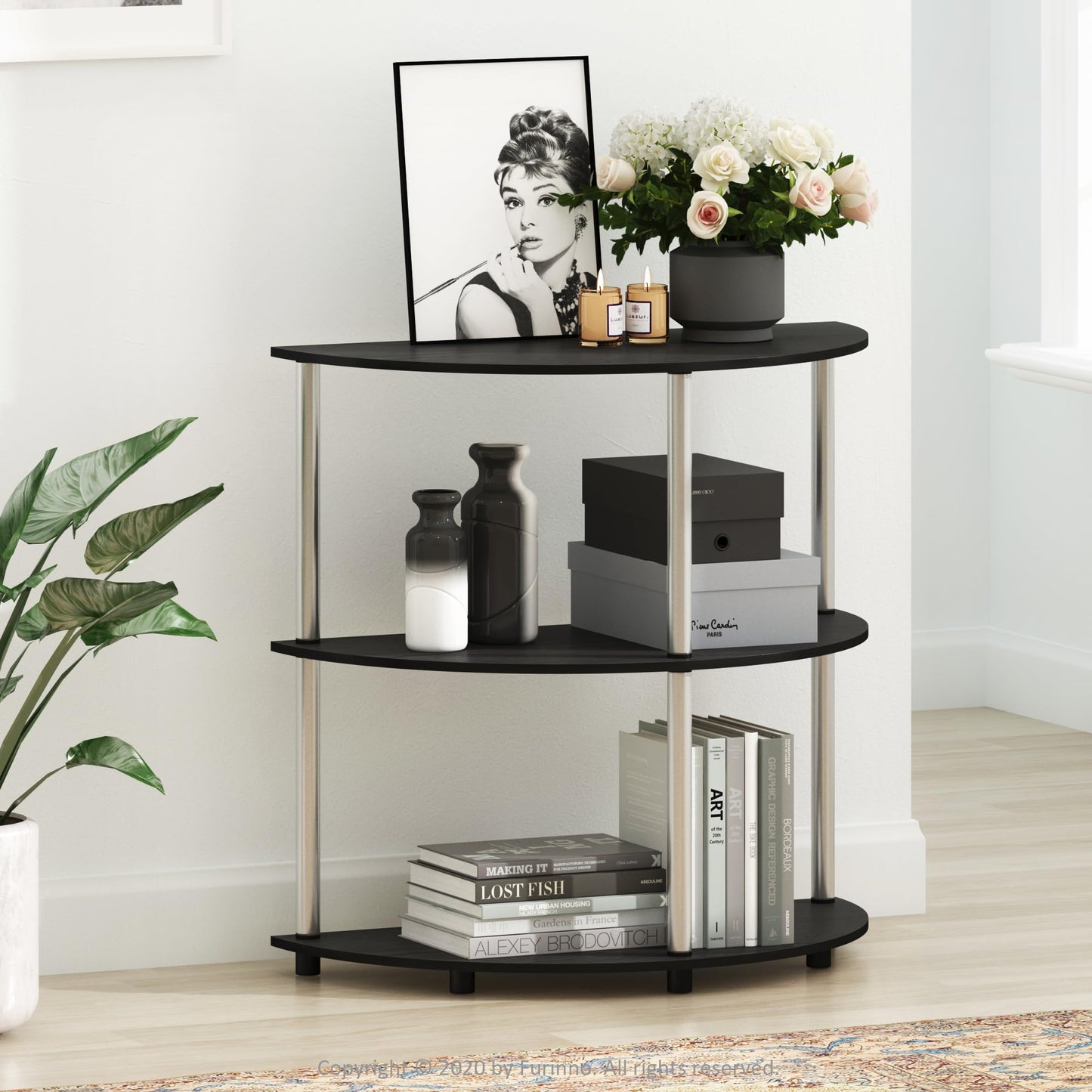 Furinno Frans Turn-N-Tube Half Round Console Table, Black Oak, 79 (W) x 78.1 (H) x 39.5 (D) cm