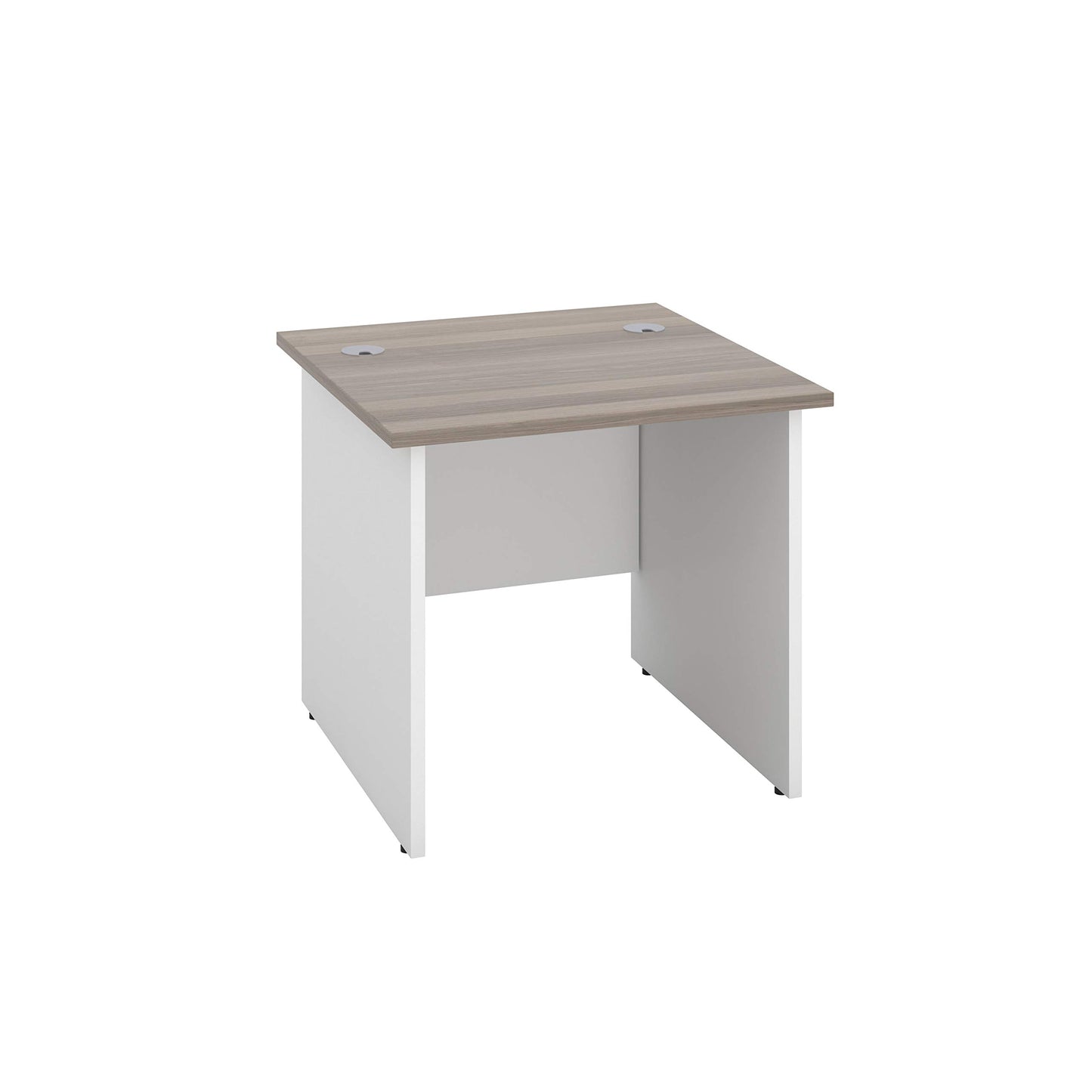 Office Hippo Heavy Duty Rectangular Office Desk, Home, Table, Integrated Cable Ports, 5 Yr Wty, MFC, White Legs, Grey Oak Top, 80cm x 80cm