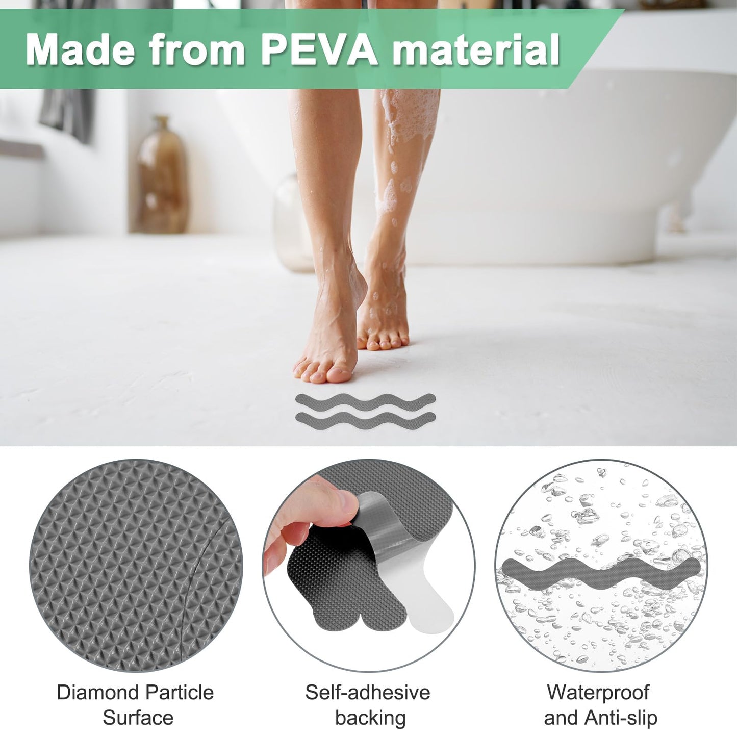 M METERXITY 36 PCS Anti Slip Shower Stickers Gray S Bathtub Non-Slip Stickers Safety Bathtub Strips Adhesive Decals with Scraper for