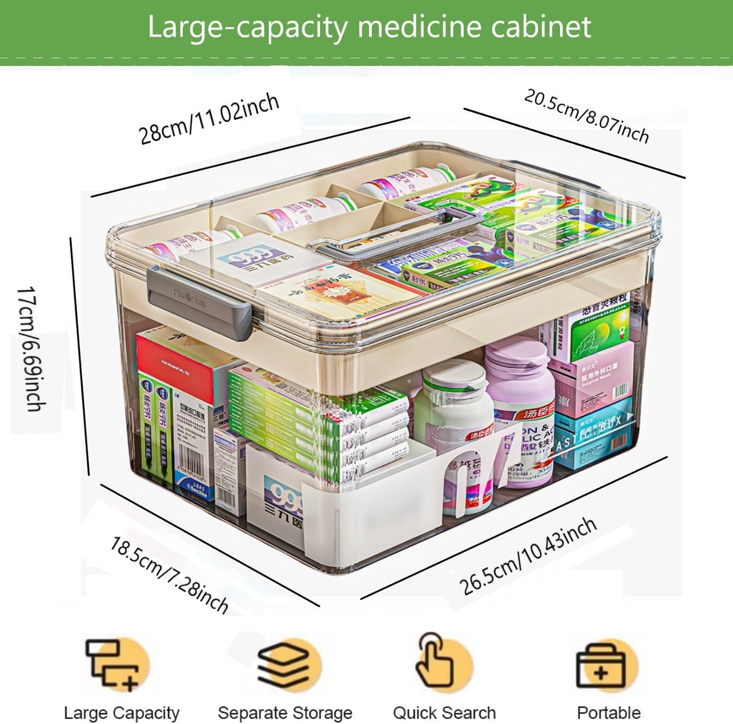 BAONUO Medicine Box, Medicine Storage Box,medicine storage Organiser With Handle, Portable 2 Layer Medicine Box First Aid Box with Lid