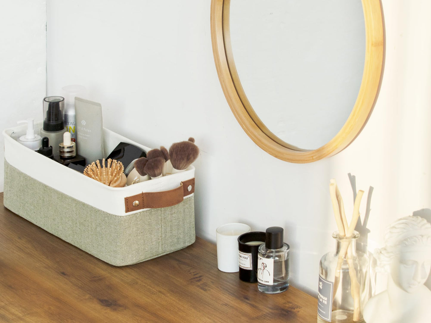 StorageWorks Small Storage Baskets, Bathroom Storage Box for Organising Toiletries, Wardrobe Storage Organiser, Narrow Basket with Handles