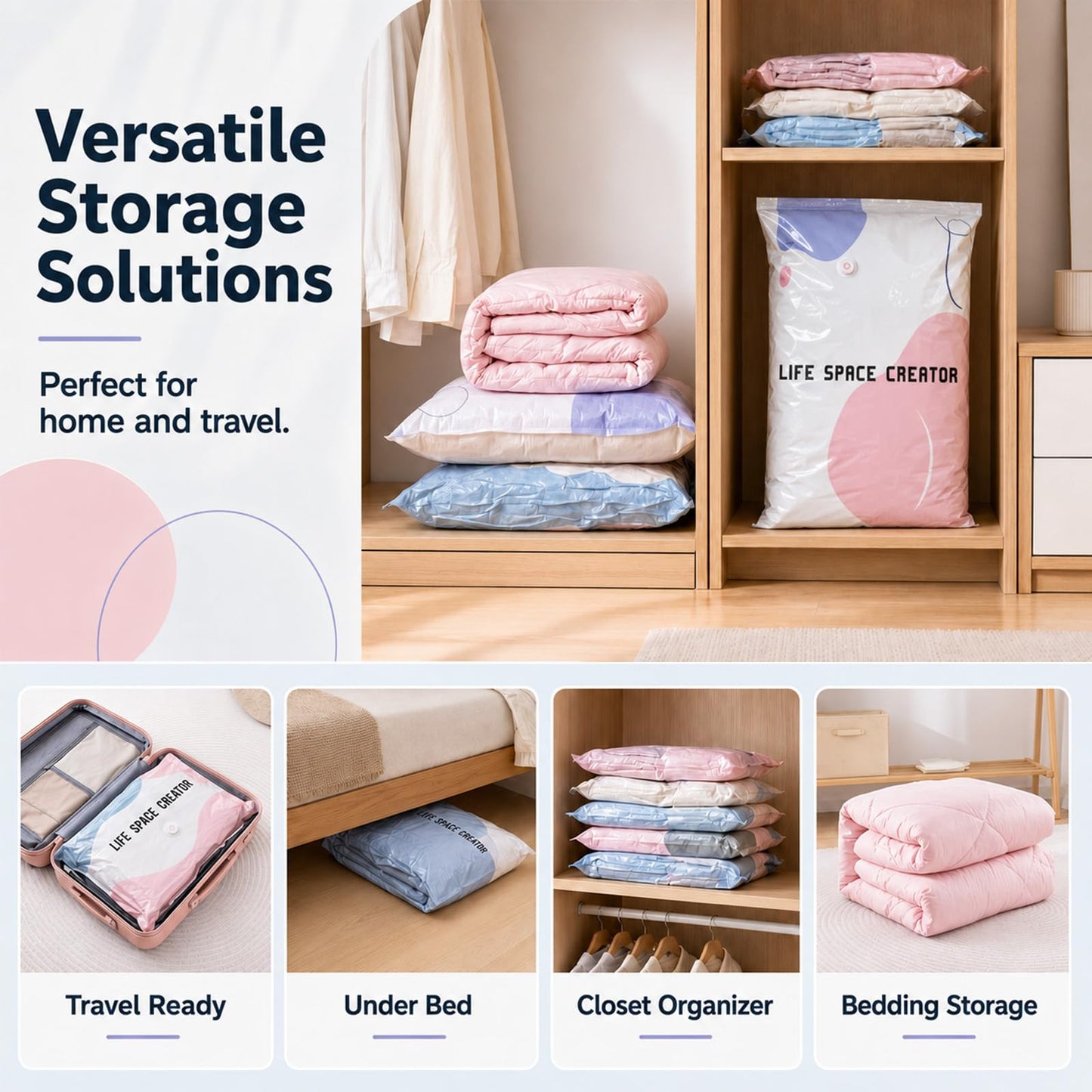 No Pump Vacuum Storage Bags,5Pcs Large Capacity Compression Bag,100x80x30cm