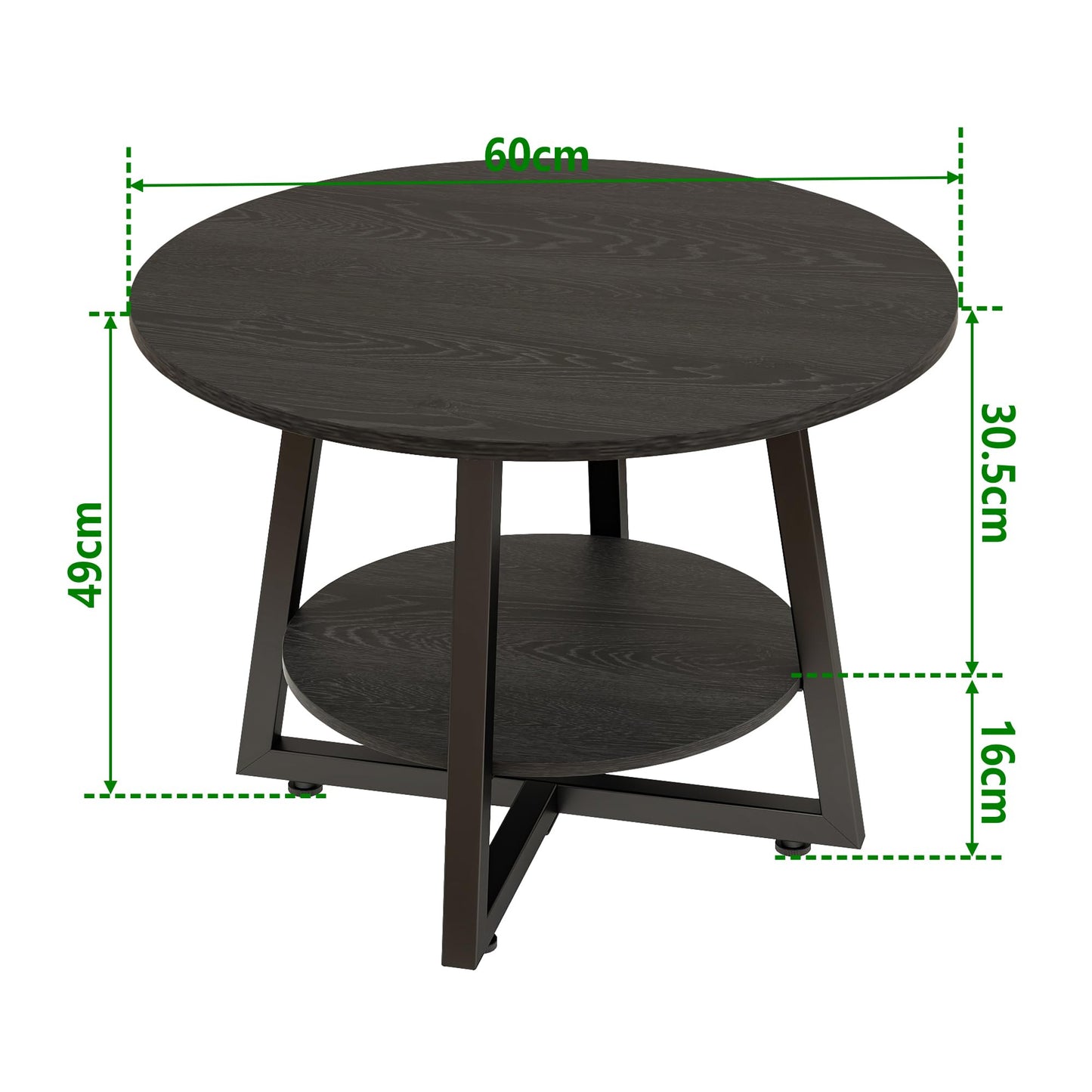 FOUBAM Round Coffee Table with Storage,Metal Small Coffee Table,Black