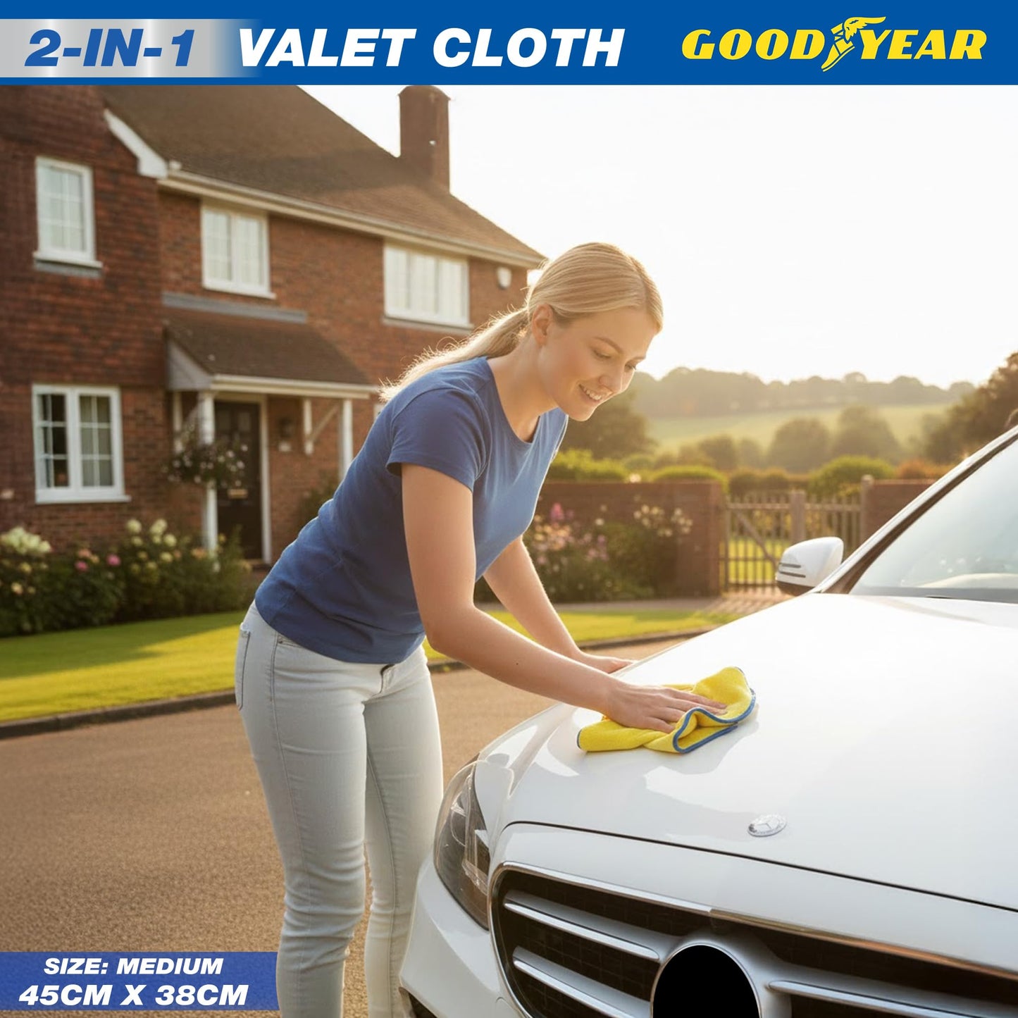 Goodyear Luxury Valet Cloth Large Deep pile for absorbency| For showroom perfect finish |2 in 1 luxury car cloth| Microfibre technology| Cleaning