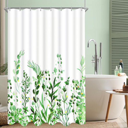 Lerores Shower Curtain, 100 x 200 cm, Flowers, Weighted Hem, Anti-Mould Textile, Water-Repellent, Washable Polyester Fabric Bath Curtains with 7