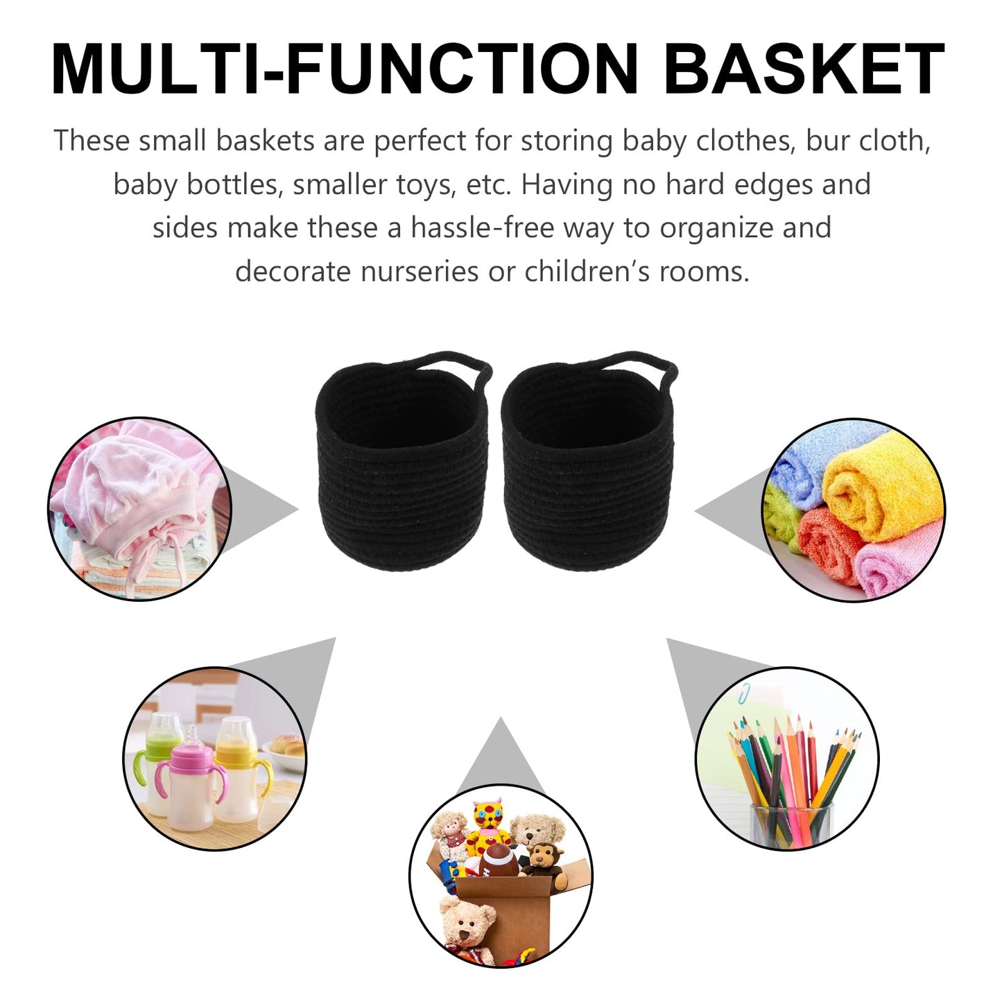 Small Wall Hanging Storage Baskets: 2PCS Cotton Rope Woven Basket - 9 x 7 inch Foldable Wall Door Hanging Organizer with Handle for Flower Plants