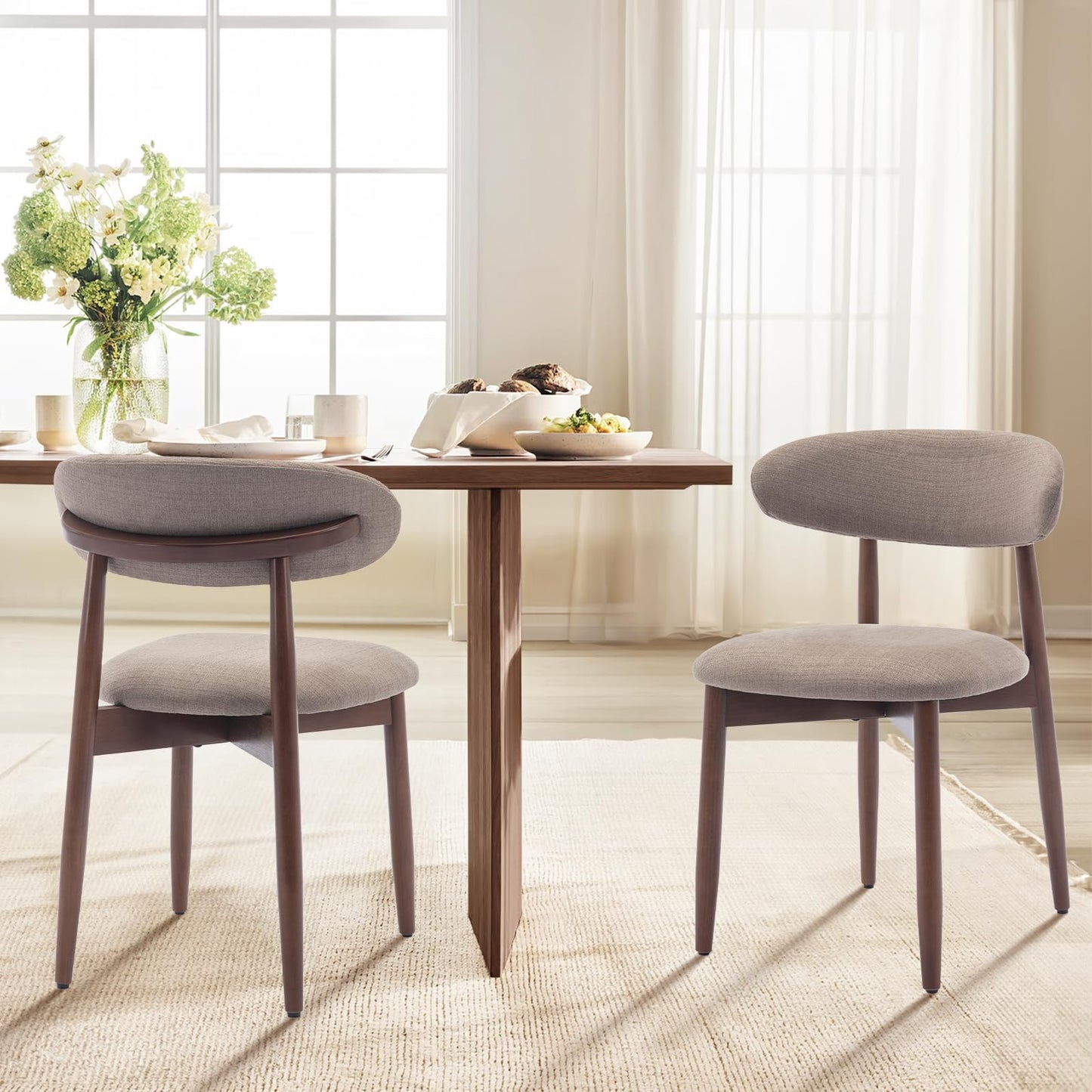 COLAMY Modern Dining Chairs Set with Wooden Legs – Upholstered Fabric Dining Room Chairs with Curved Backrest, Soft Cushion Seat