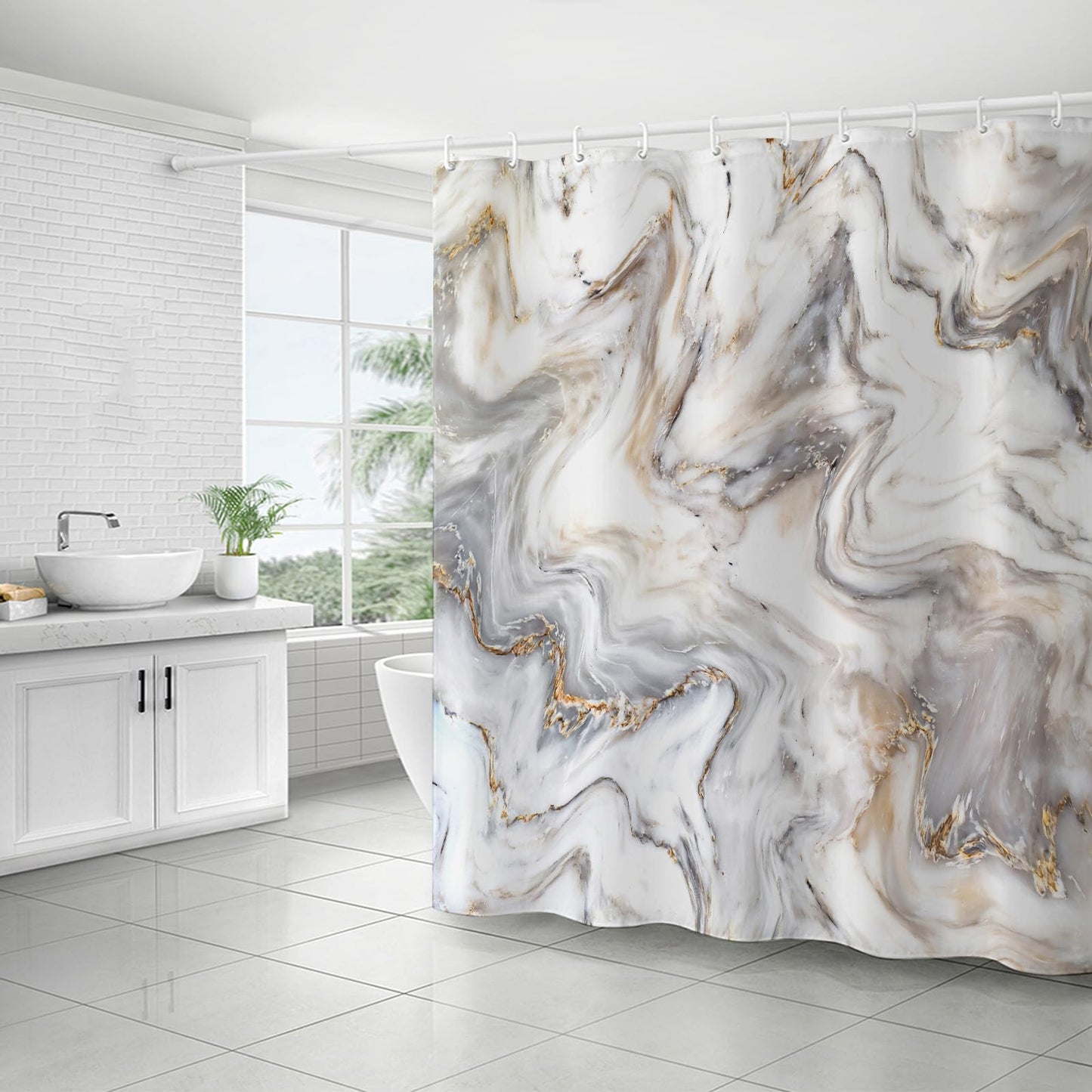 FAIRYGATE Wet Room Shower Curtain Bathroom Waterproof Anti Mould Mildew Resistant Heavy Duty 100% Polyester Fabric Curtains Liner with 12 Curtain