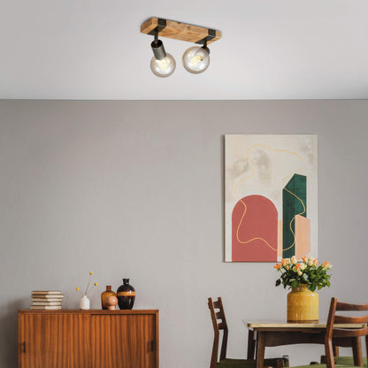 BRILONER - Vintage Ceiling Light Rotatable, 2X E27 Socket, max. 25W, Retro, Wooden Base, spot Lights Ceiling, 2 spot Lights, Ceiling Lights Living
