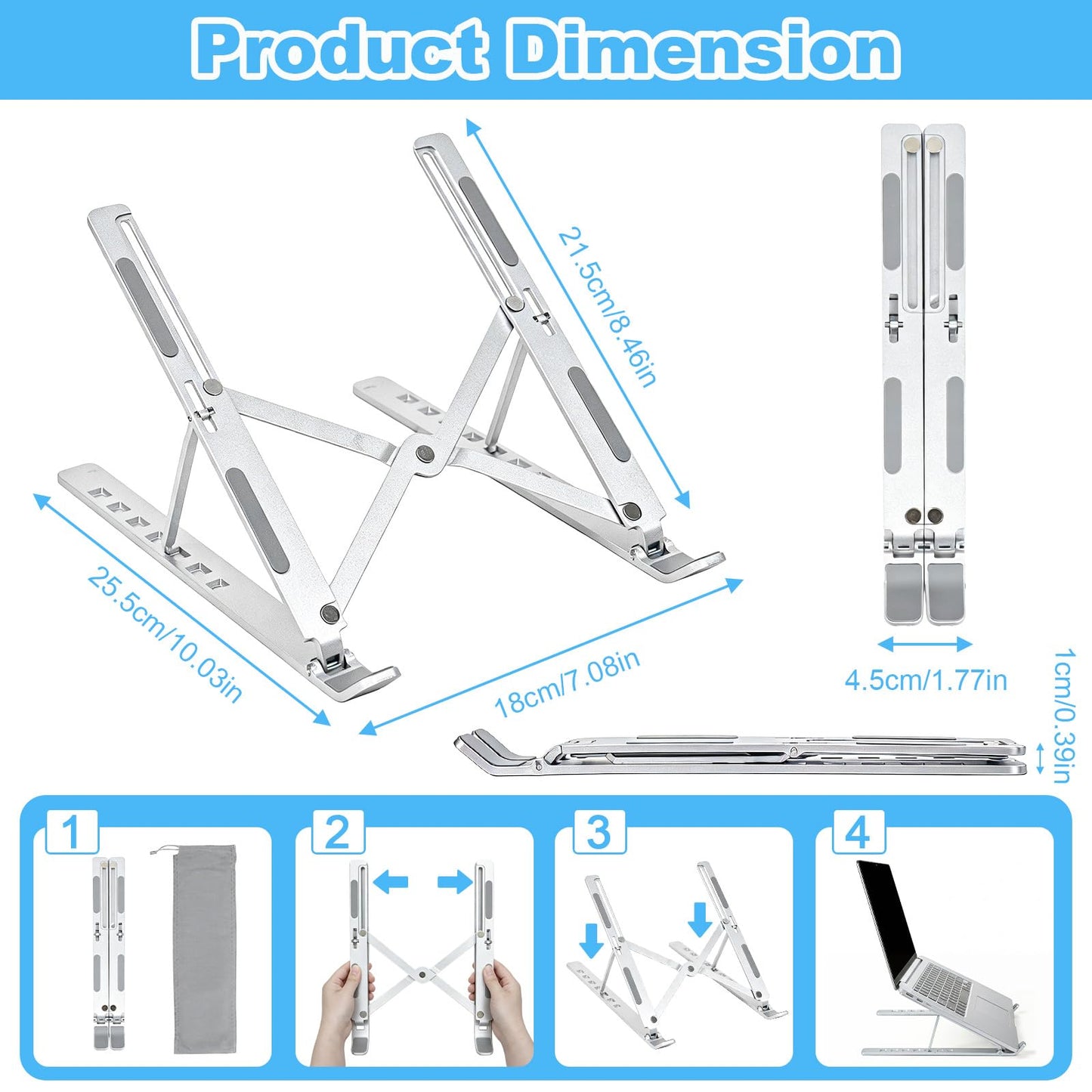 SAYEEC Laptop Stand for Desk Portable Laptop Riser 7 Angles Ergonomic Adjustable Computer Stand Aluminum Foldable Laptop Stands Ventilated Cooling