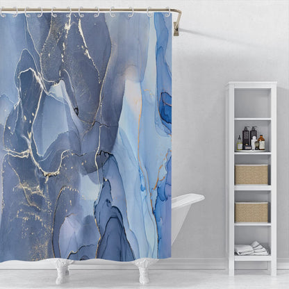 ASDCXZ Shower Curtain Blue Gold Marble 180x200 cm, Modern Abstract Blue Gold White Marble Optic Texture Washable Shower Curtains Polyester Textile