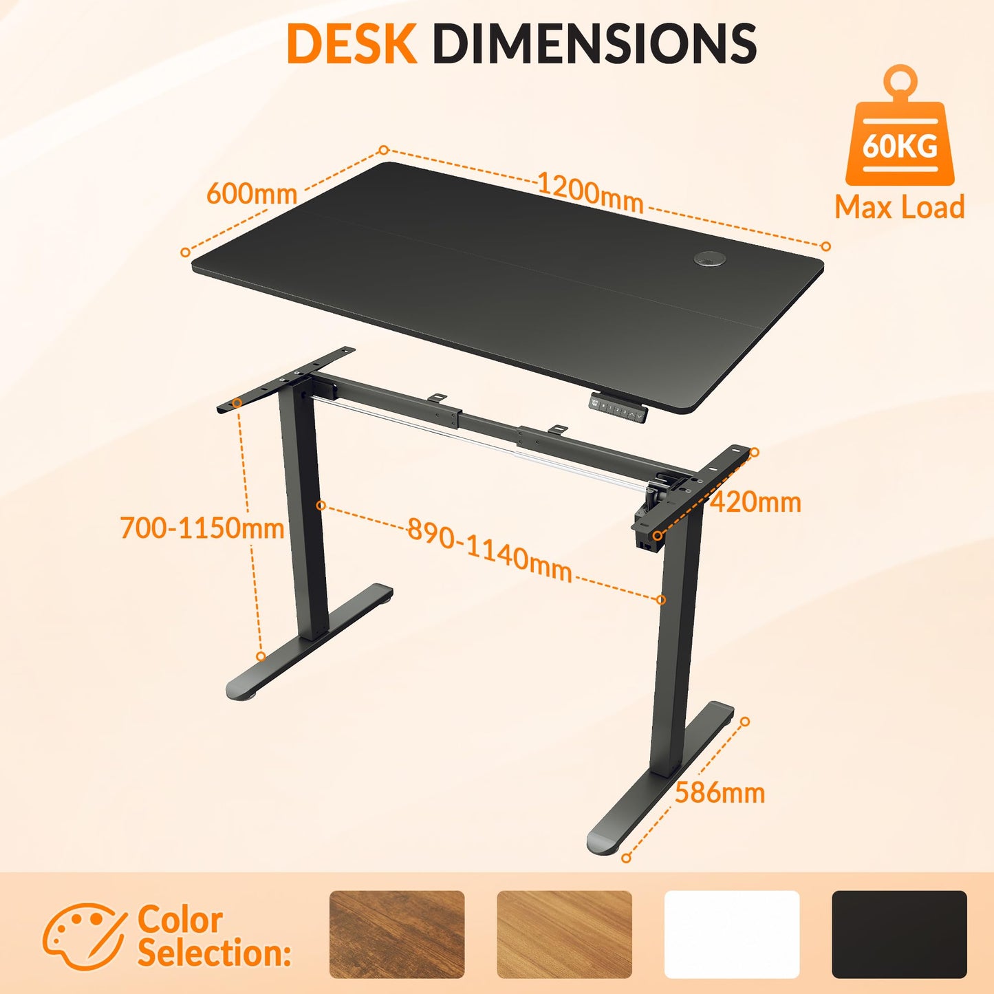 ELEGANT Electric Standing Desk 120x60cm, Height Adjustable Sit Stand Desk