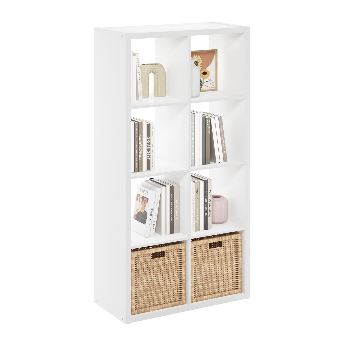 Furinno CUBICLE Book Shelf, 8-Cube Thick Frame Bookshelf, Horizontally & Vertically Reversible Bookcase with Open Back, 14.6 x 30 x 57.9