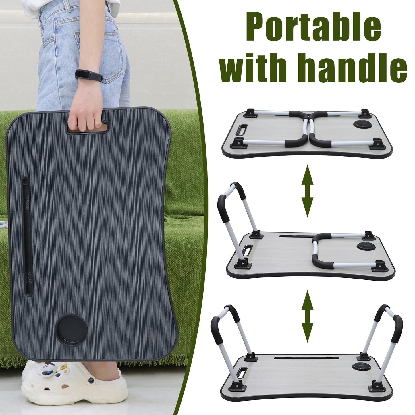 Laptop Desk, Laptop Bed Table with Foldable Legs and Cup Slot Reading Book Holder Notebook Bed Terrace Balcony (Black)
