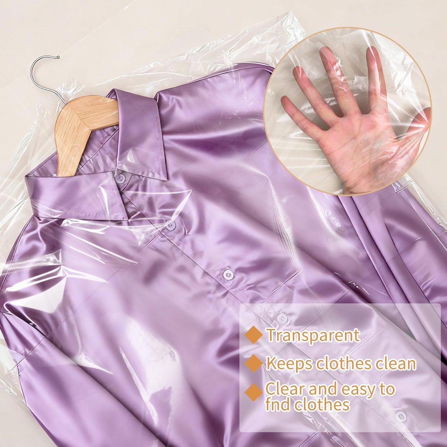 20 Pack Plastic Clothes Covers, Dry Cleaning Bags, Garment Bags 60 * 140 cm