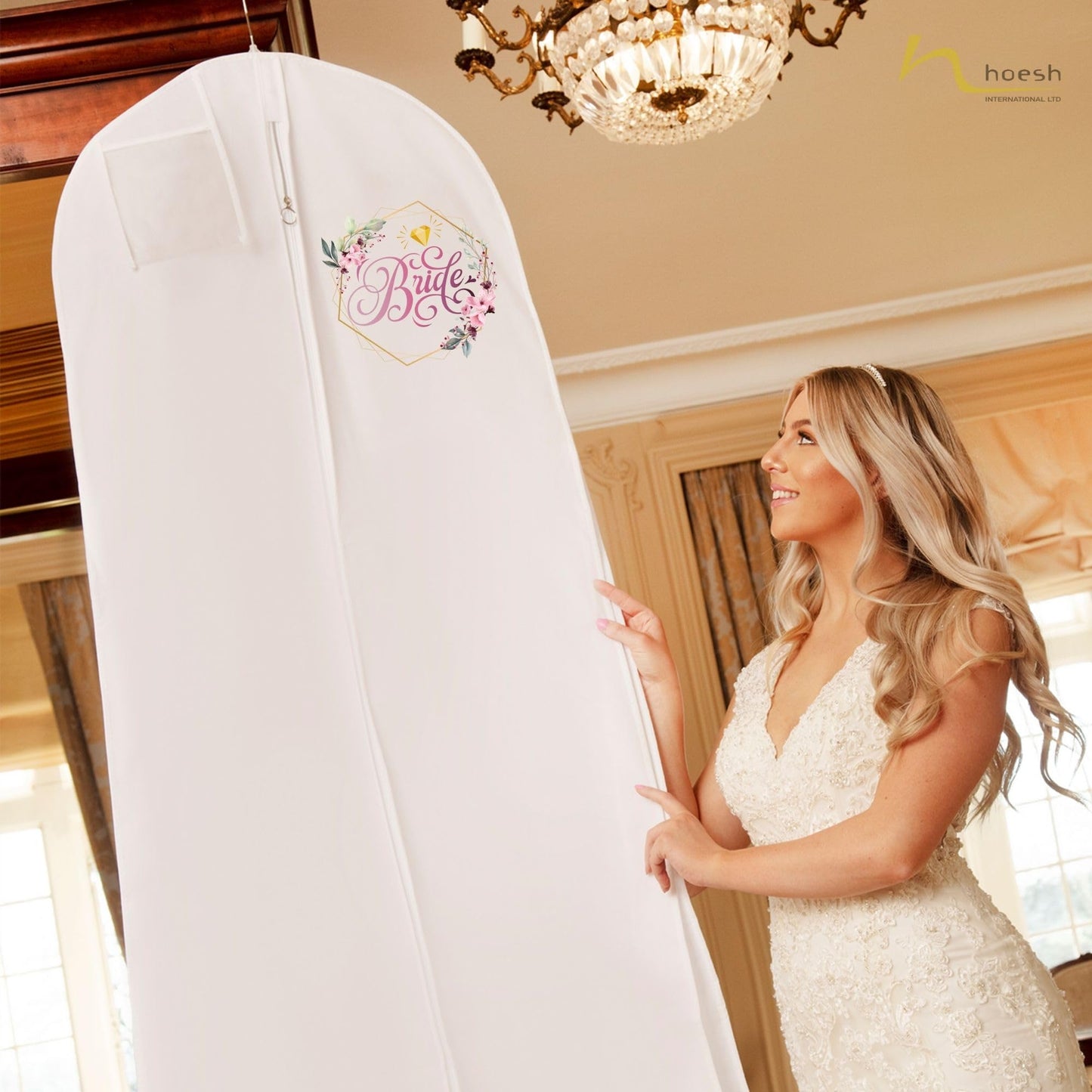 Hoesh UK Bridal Gown Garment Bag - Printed Wedding Dress Bag | Long Dress Covers for Bride & Bridesmaids
