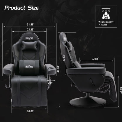 S*MAX Gaming Recliner Chair Ergonomic High Back Wide Lumbar Support Swivel PU Leather Cup Holder Adjustable Backrest Footrest Gaming Chair for Adults