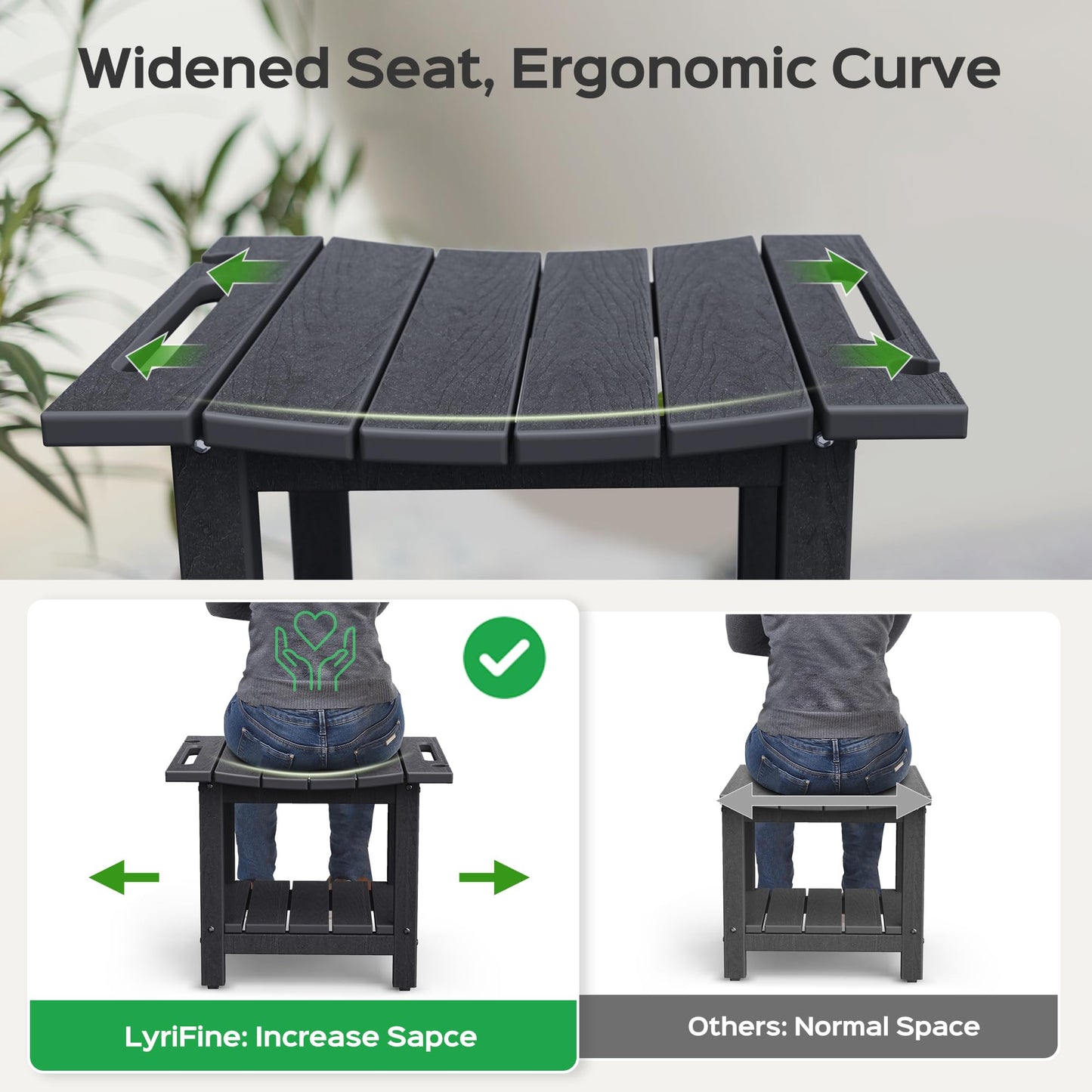 LyriFine Shower Bench, HDPE Waterproof Shower Stool for Inside of Shower