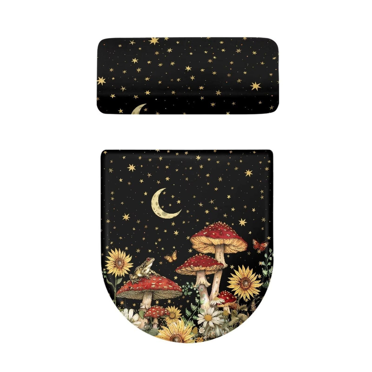 Biyejit Mushroom Star Toilet Lid Cover and Toilet Tank Cover Set Washable Toilet Tank Protector with Elastic Edge Bathroom Toilet Cushion Universal